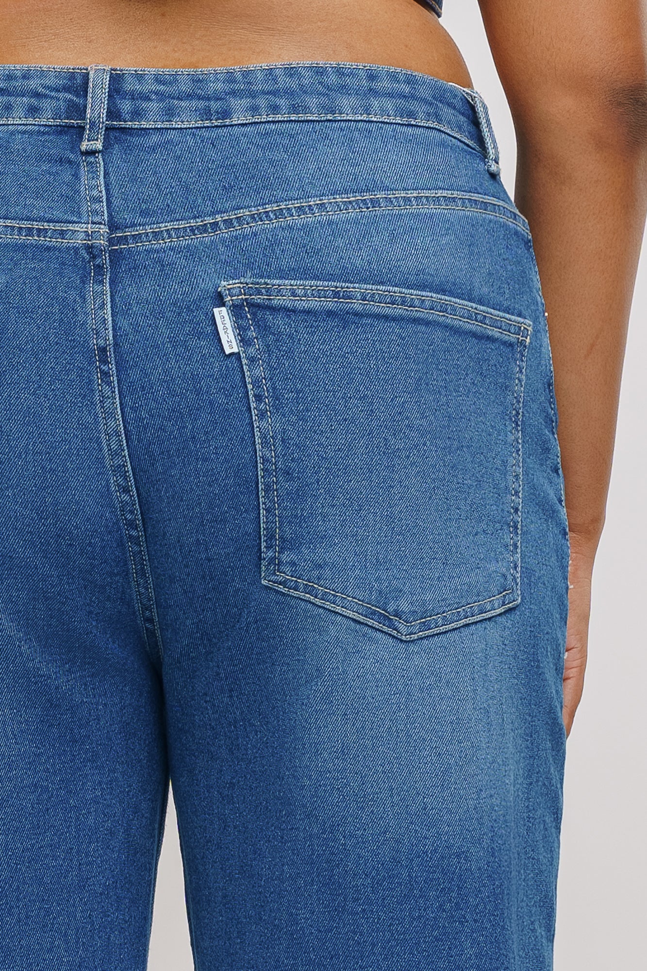 Curve Blue Distressed Wide Leg Jeans