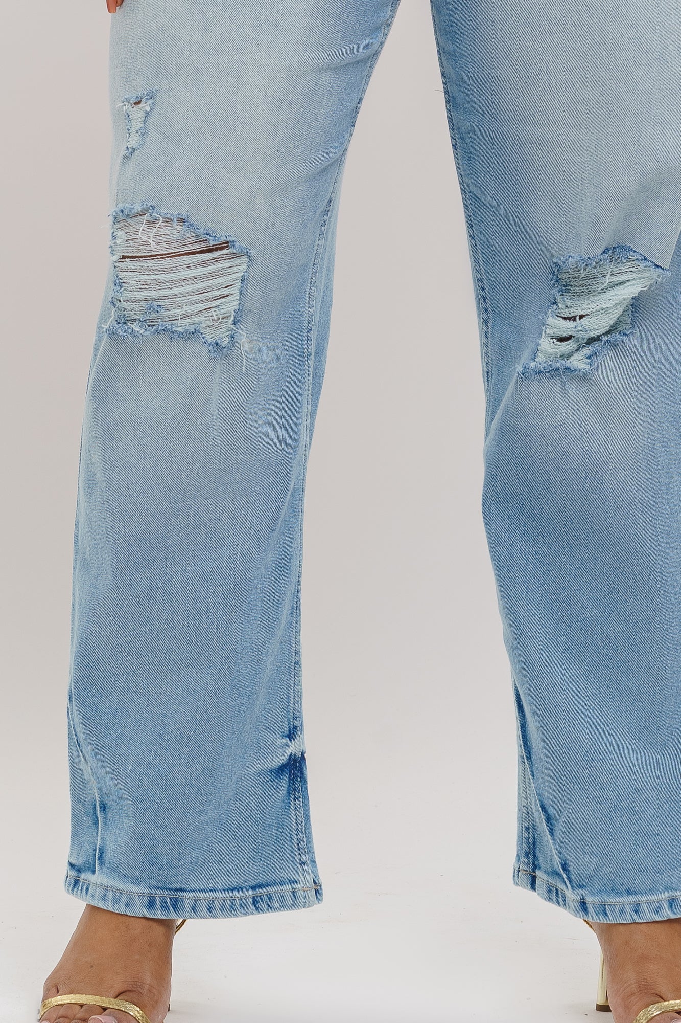 Curve Blue Distressed Straight Jeans