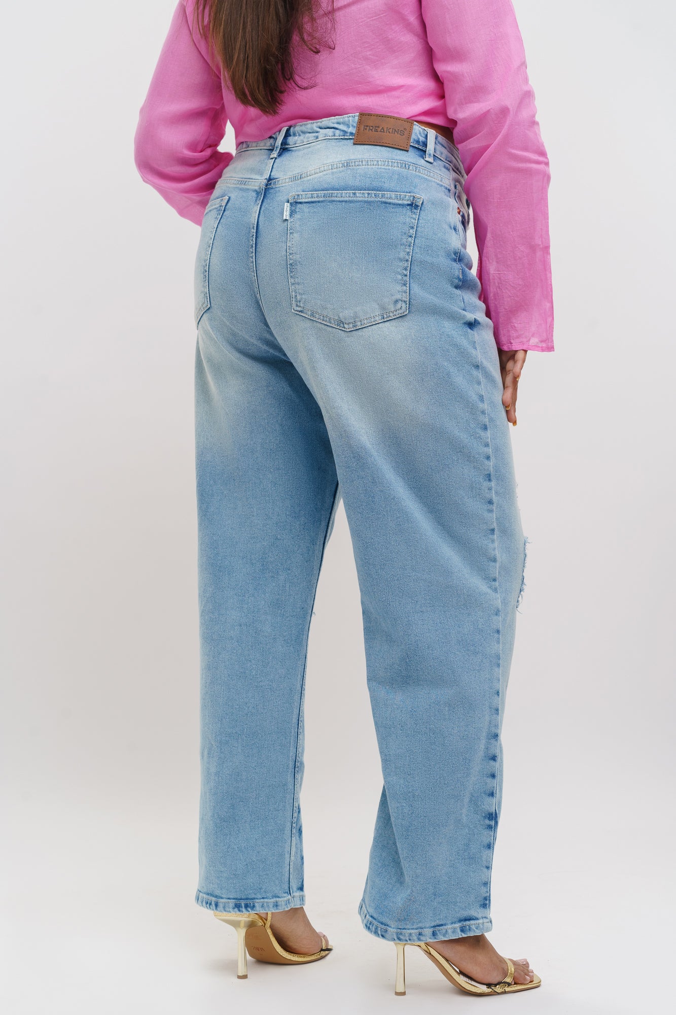 Curve Blue Distressed Straight Jeans