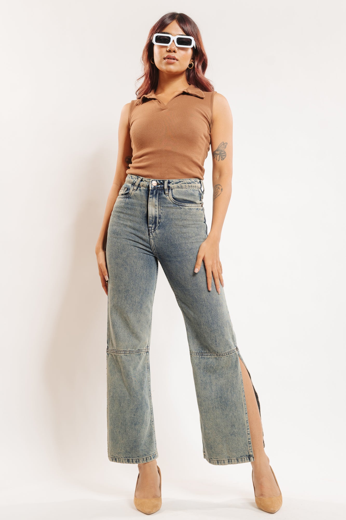 Vintage Washed Side Slit Jeans