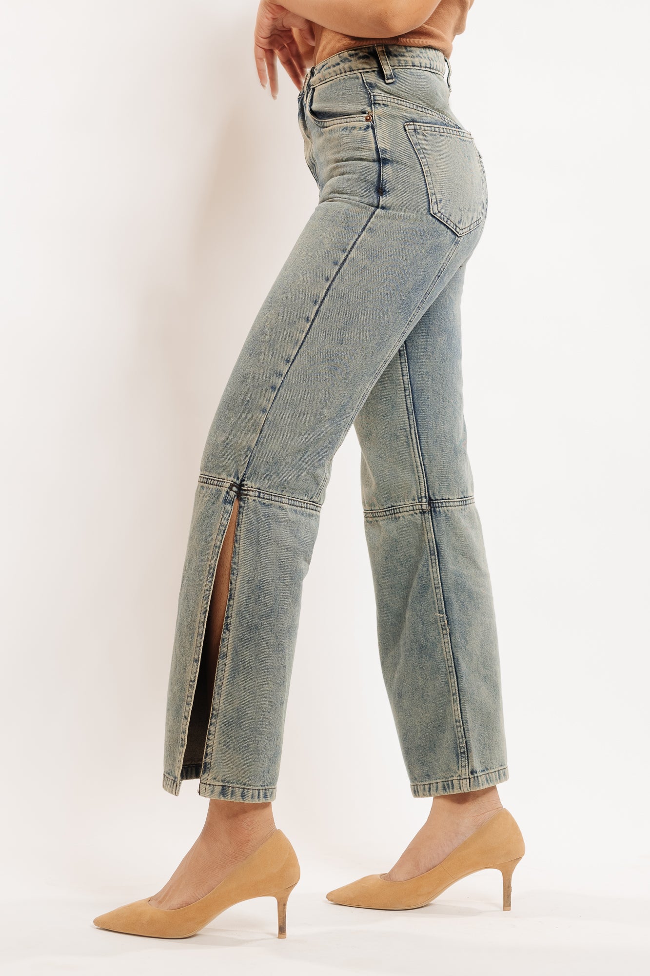 Vintage Washed Side Slit Jeans