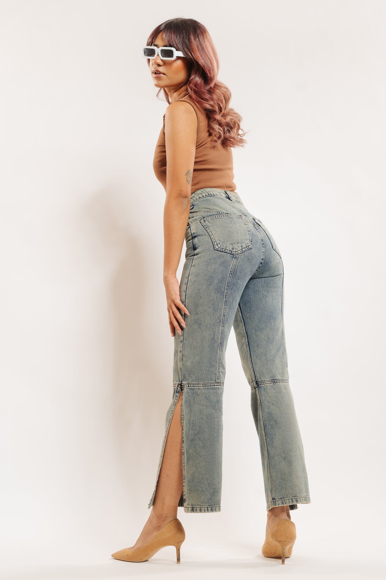Vintage Washed Side Slit Jeans