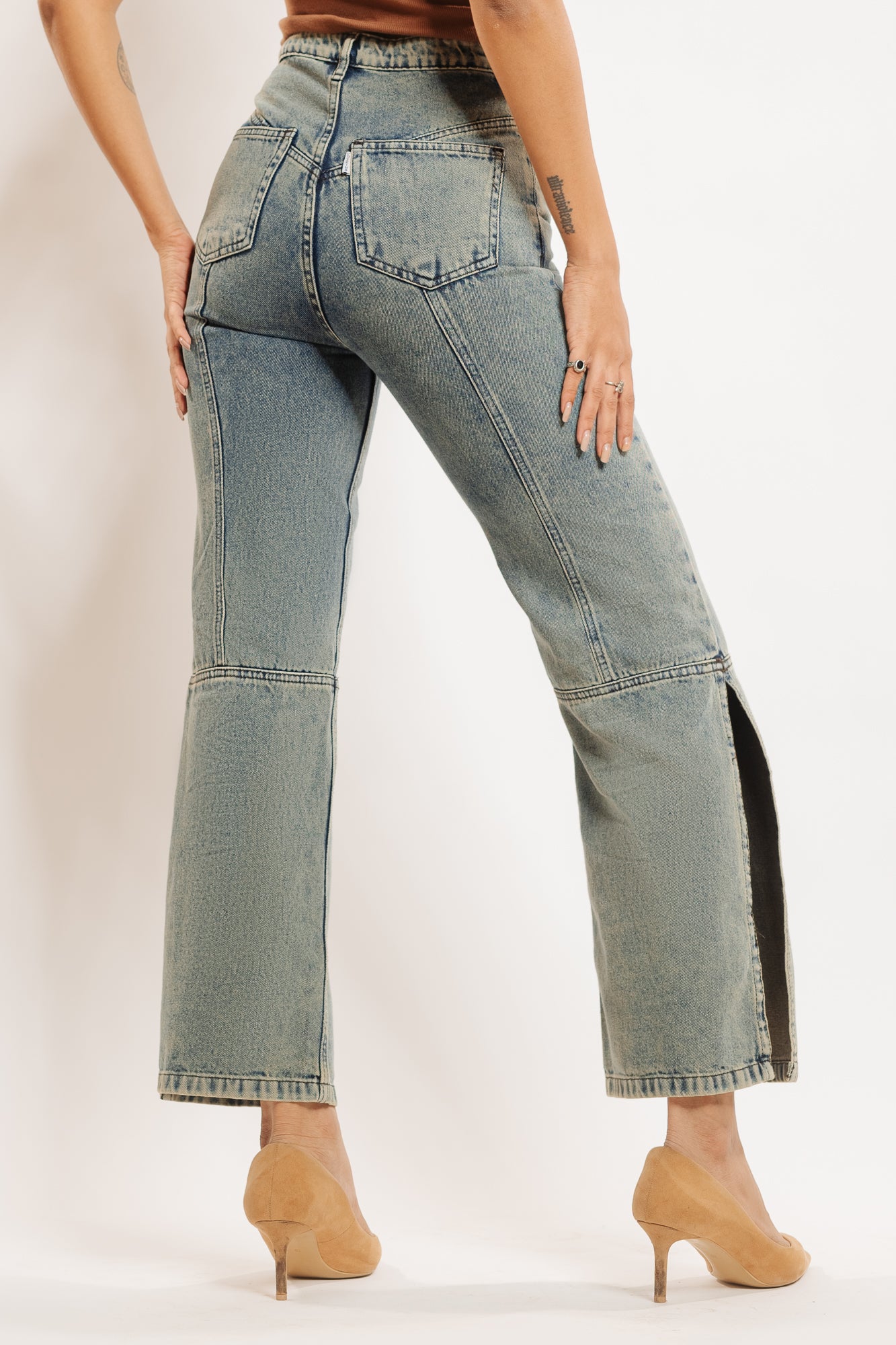 Vintage Washed Side Slit Jeans