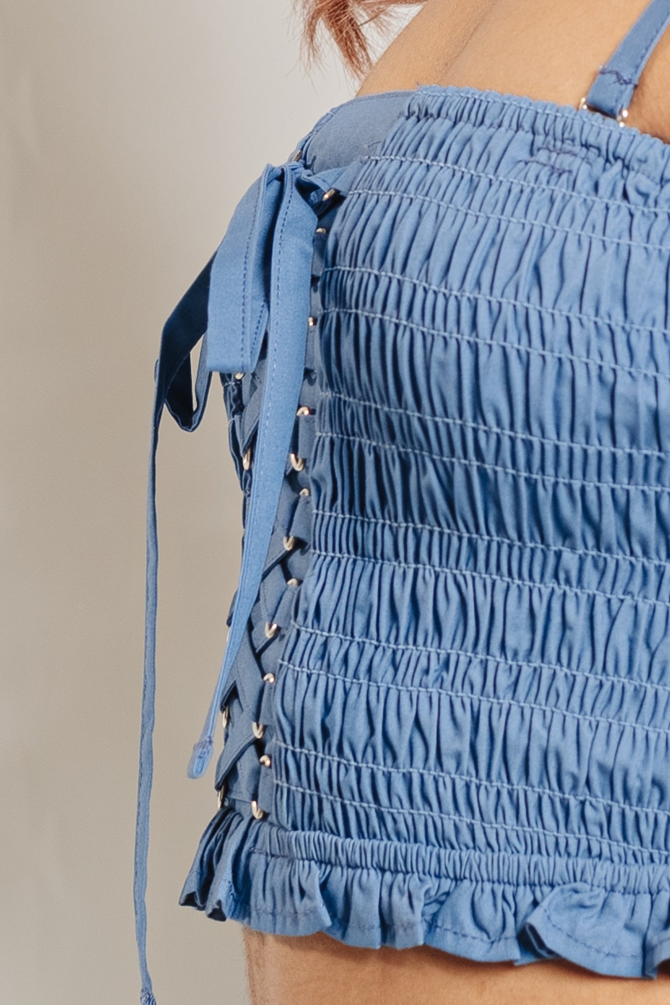 Denim Strap Criss Cross Blouse