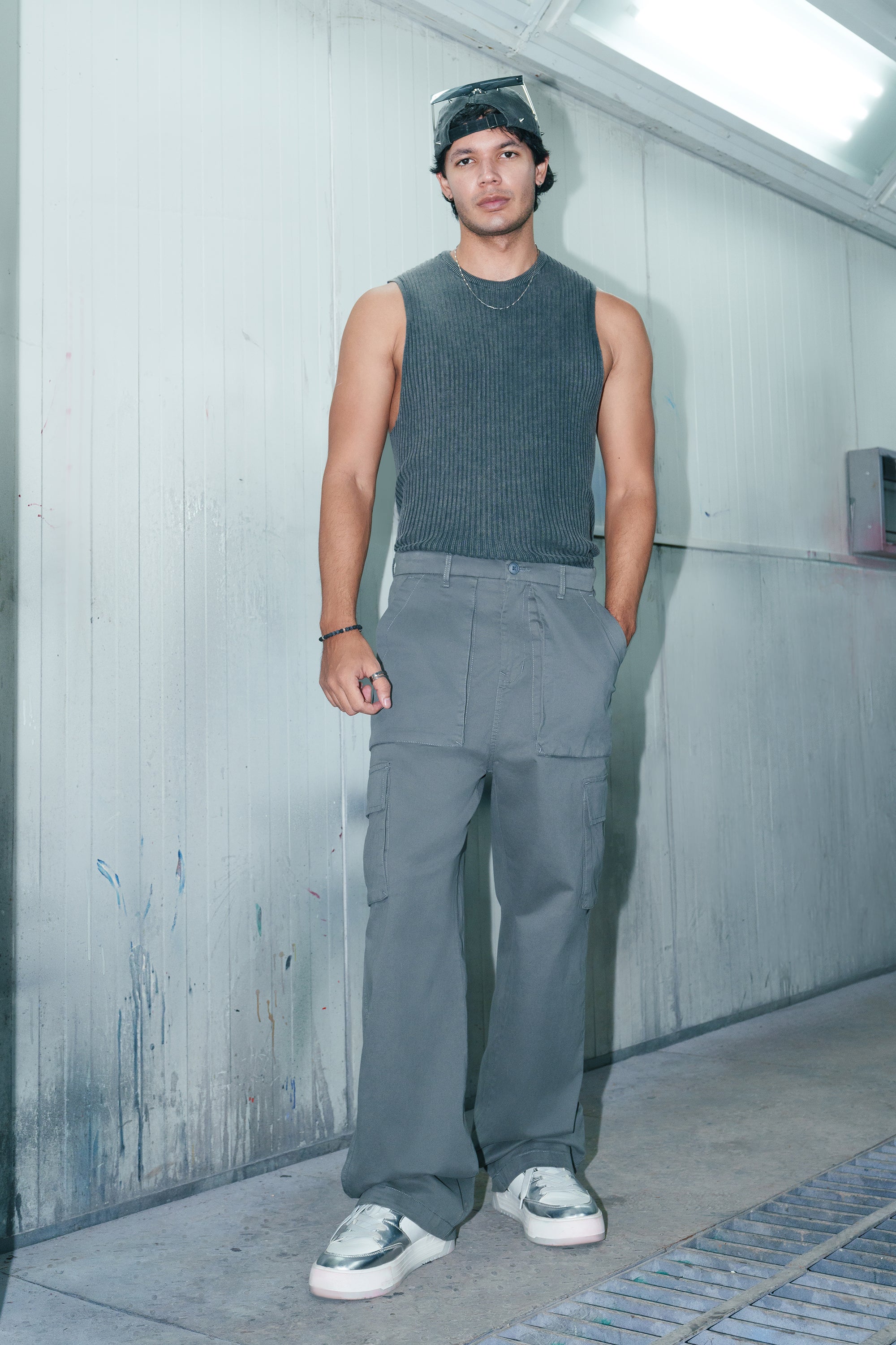Men's Charcoal Twill Baggy Cargo