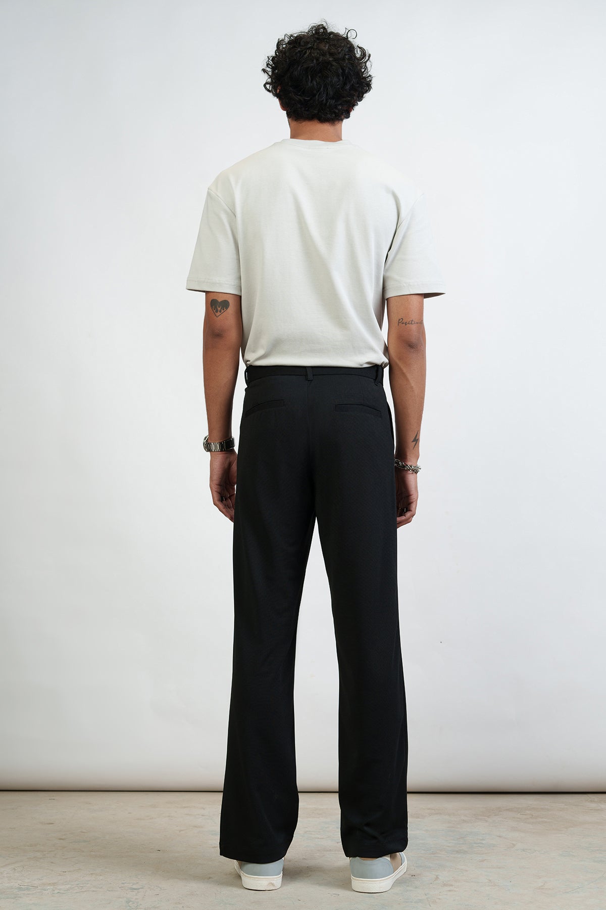 Rugged Black Pleated Men's Straight Korean Pants