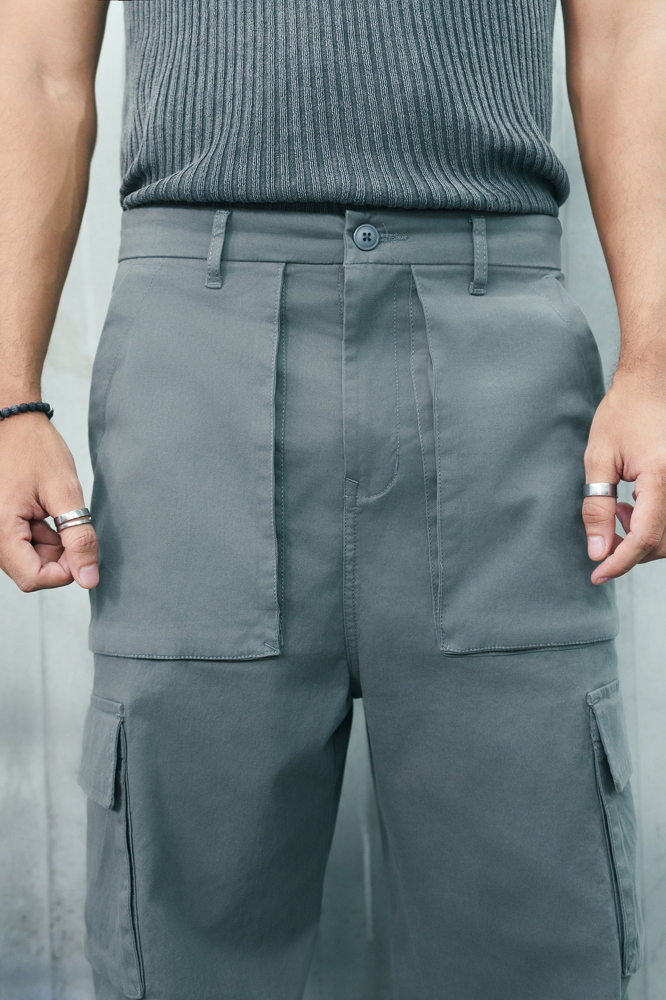 Men's Charcoal Twill Baggy Cargo