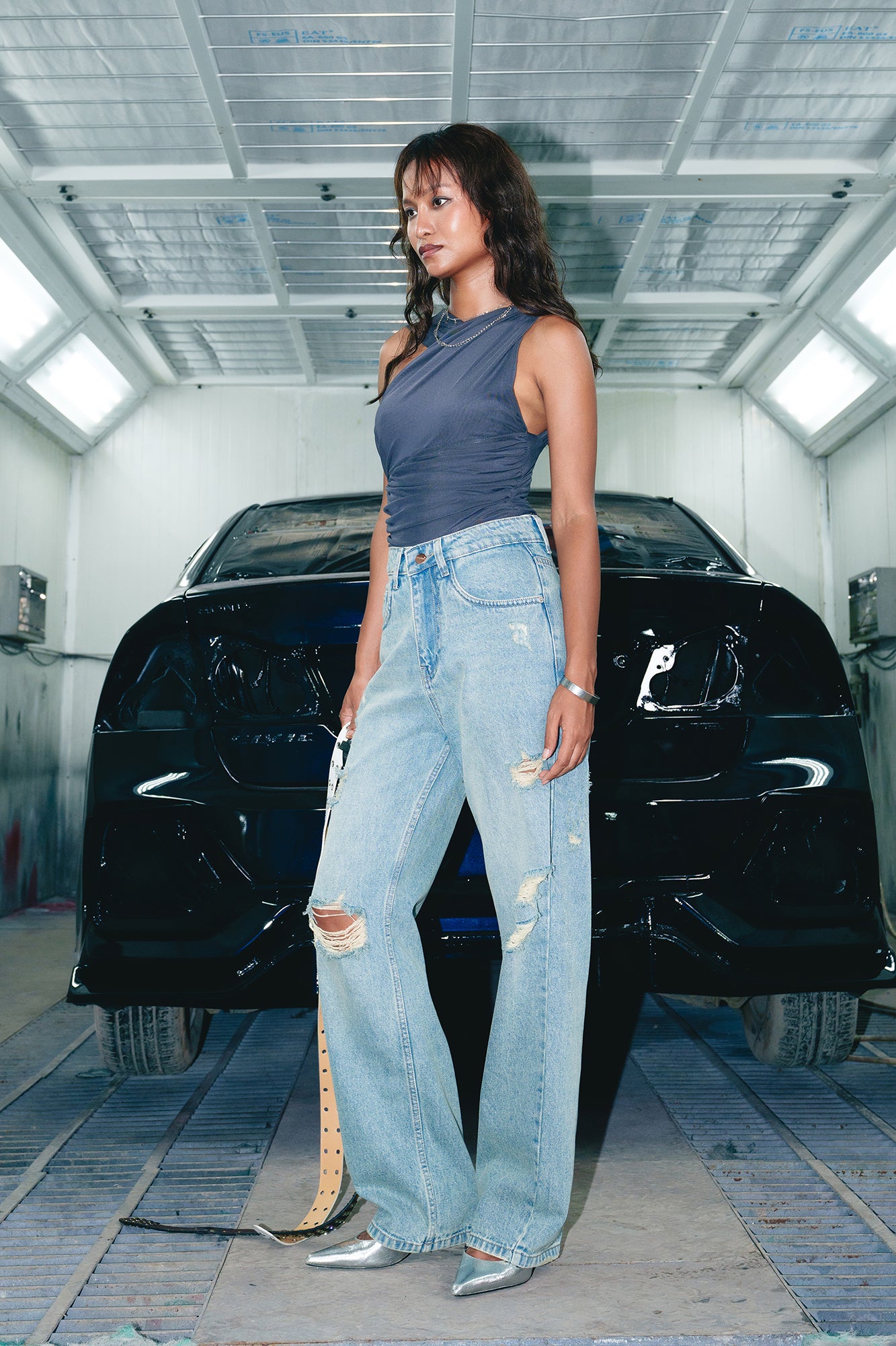 Light Blue Distressed Women's Straight Jeans