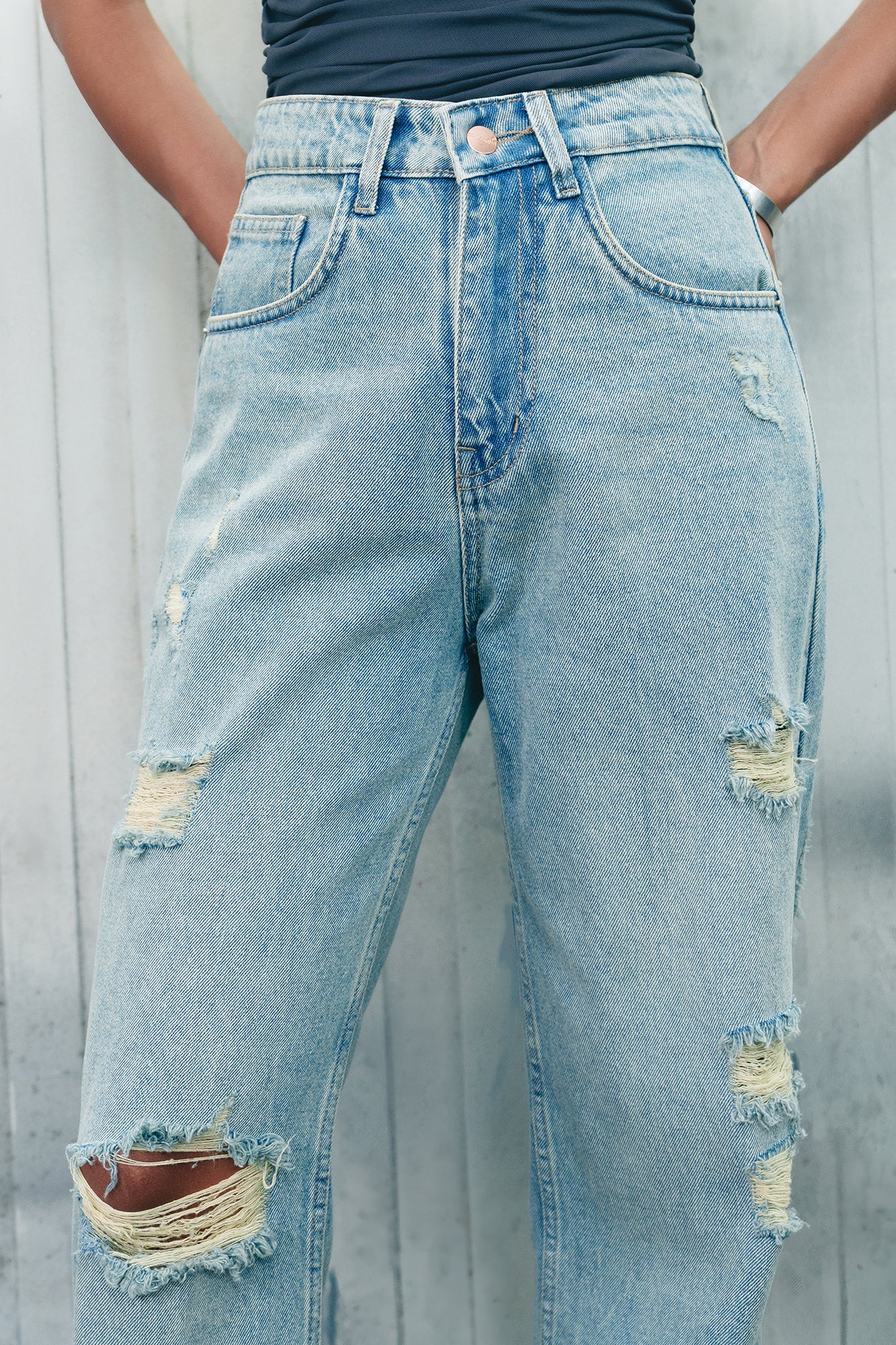 Light Blue Distressed Women's Straight Jeans