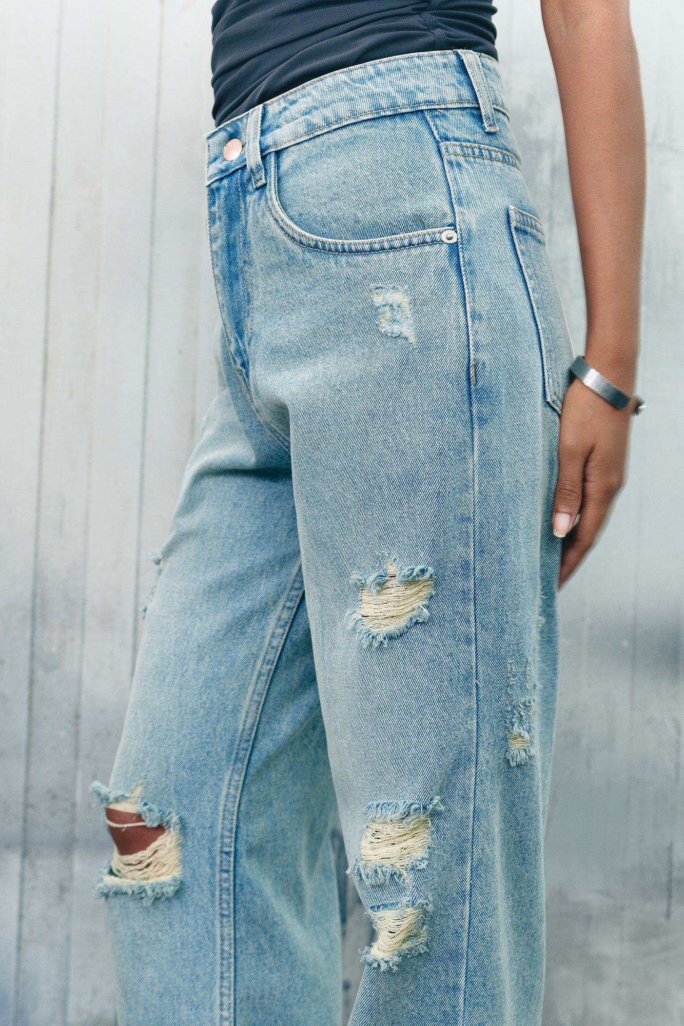 Light Blue Distressed Women's Straight Jeans