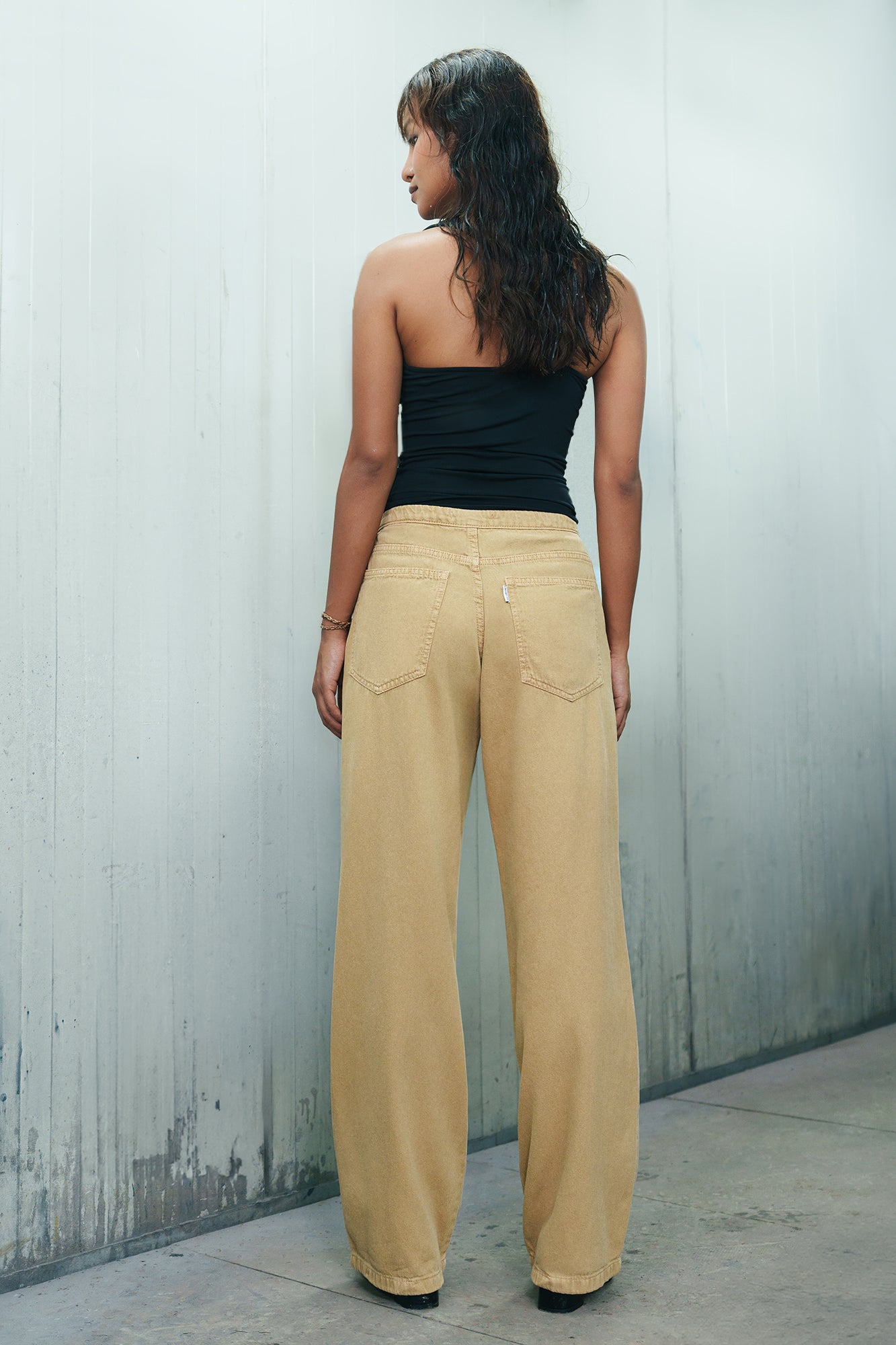 Khaki Tie-Up Women's Straight Jeans