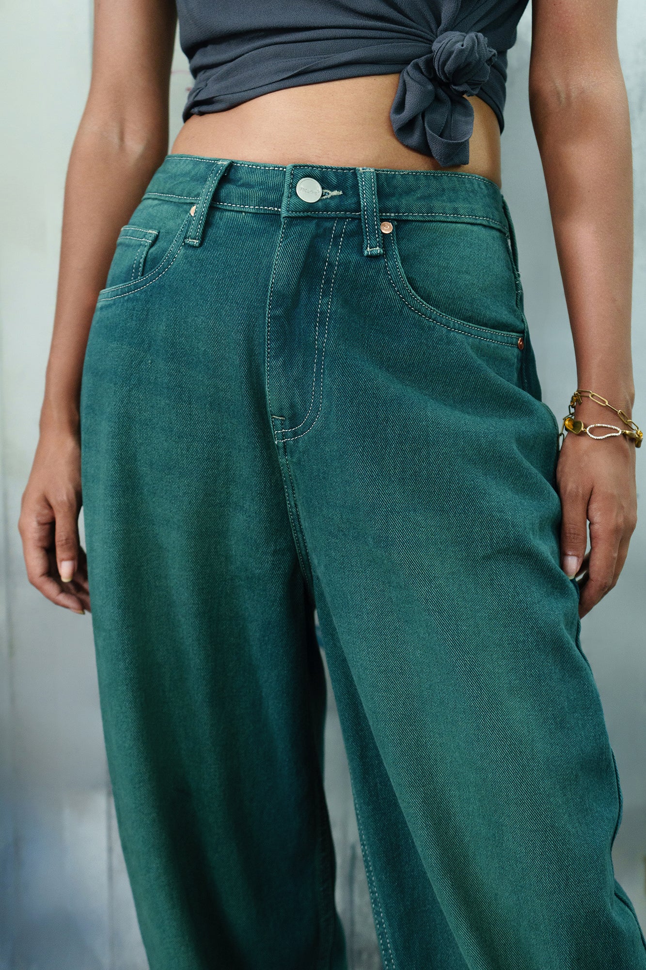 Vivid Green Women's Baggy Straight Jeans