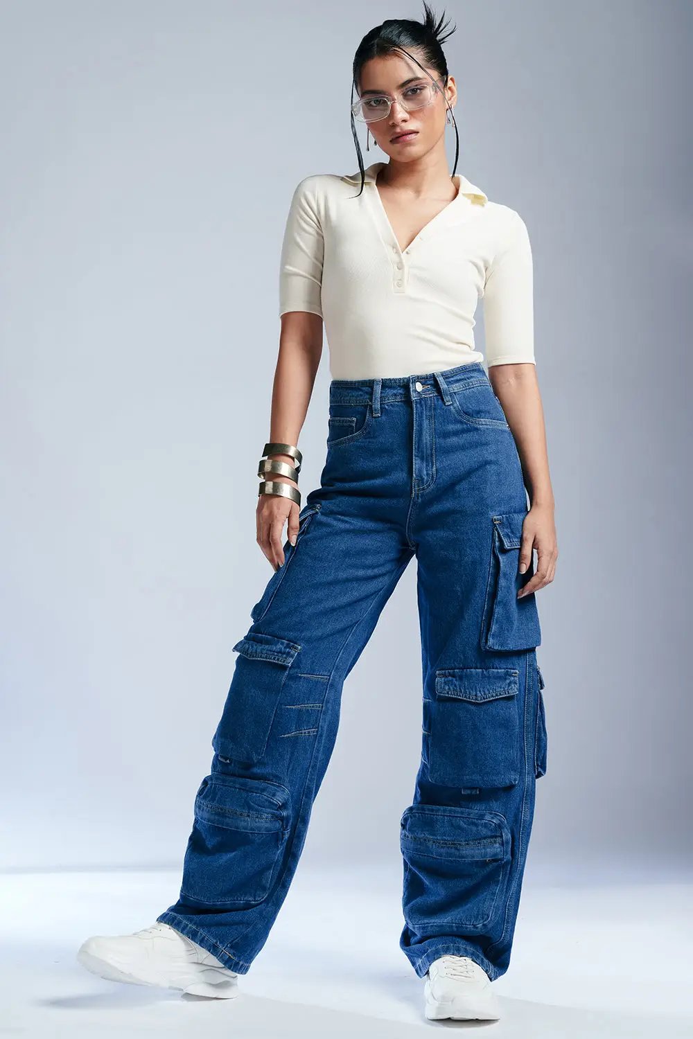 Indigo Women's Baggy Straight Cargo Jeans
