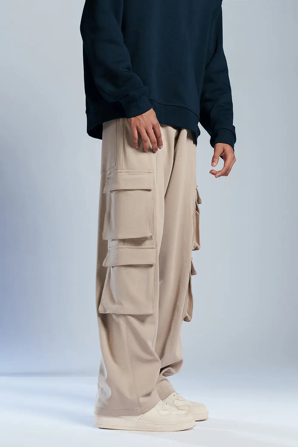 Brawl Beige Men's Baggy Cargo Korean Pants
