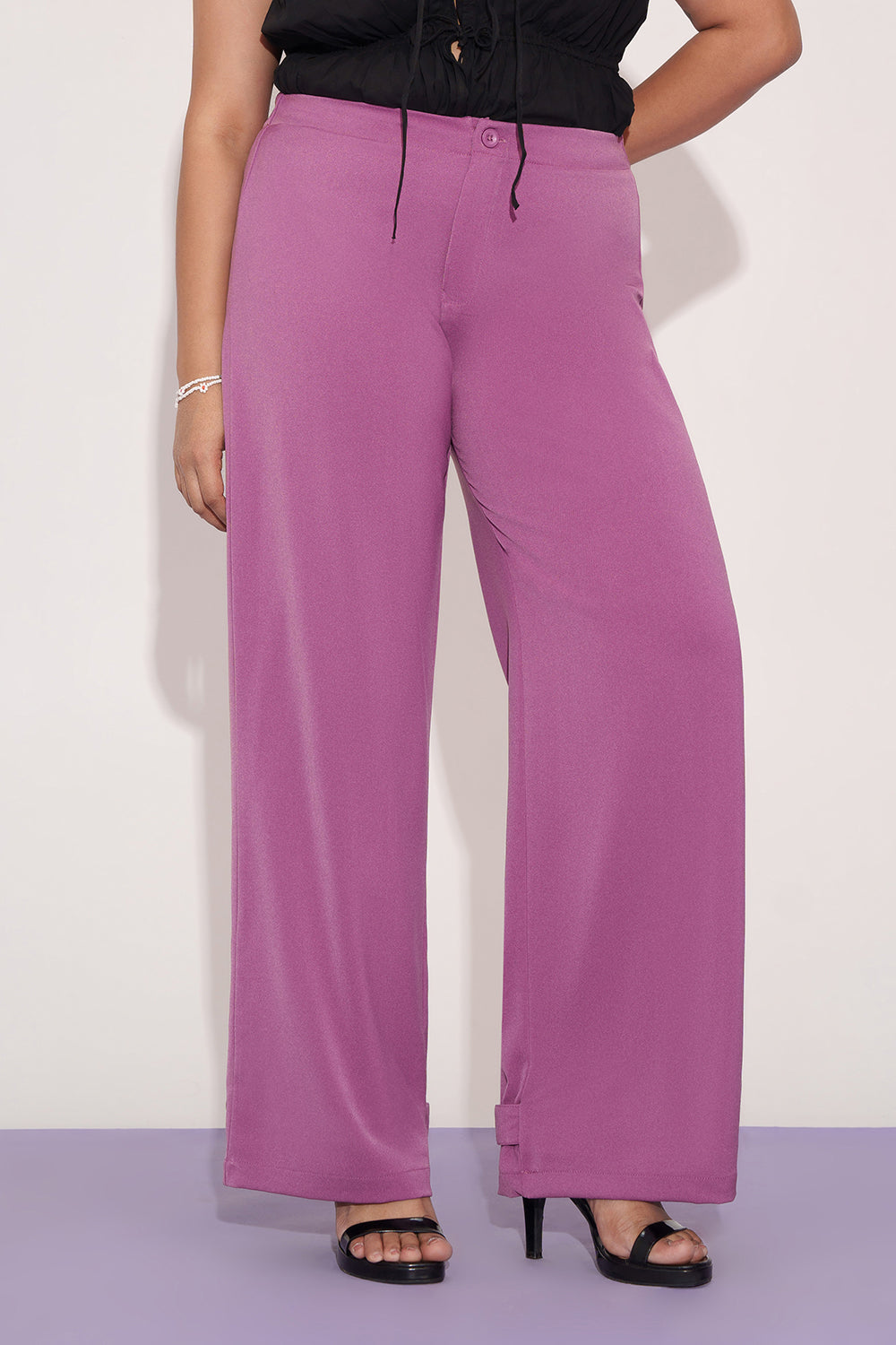 Mauve Taupe Curve Adjustable Hem Korean Pants