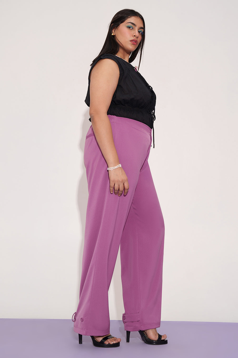 Mauve Taupe Curve Adjustable Hem Korean Pants