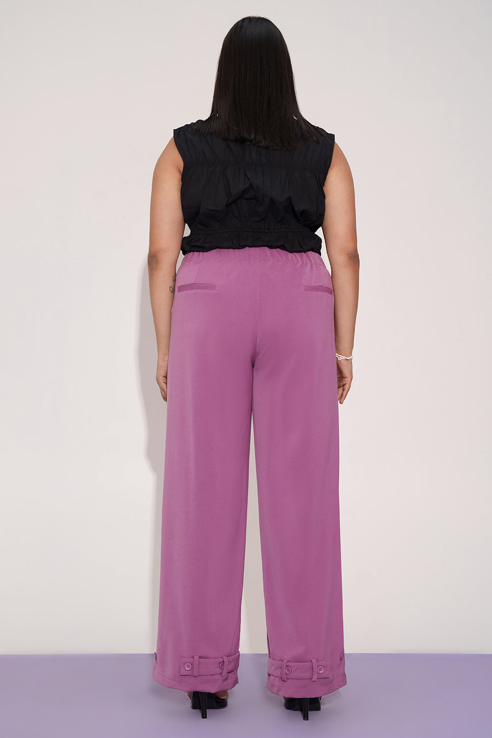 Mauve Taupe Curve Adjustable Hem Korean Pants