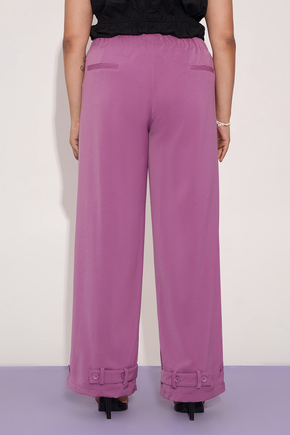 Mauve Taupe Curve Adjustable Hem Korean Pants