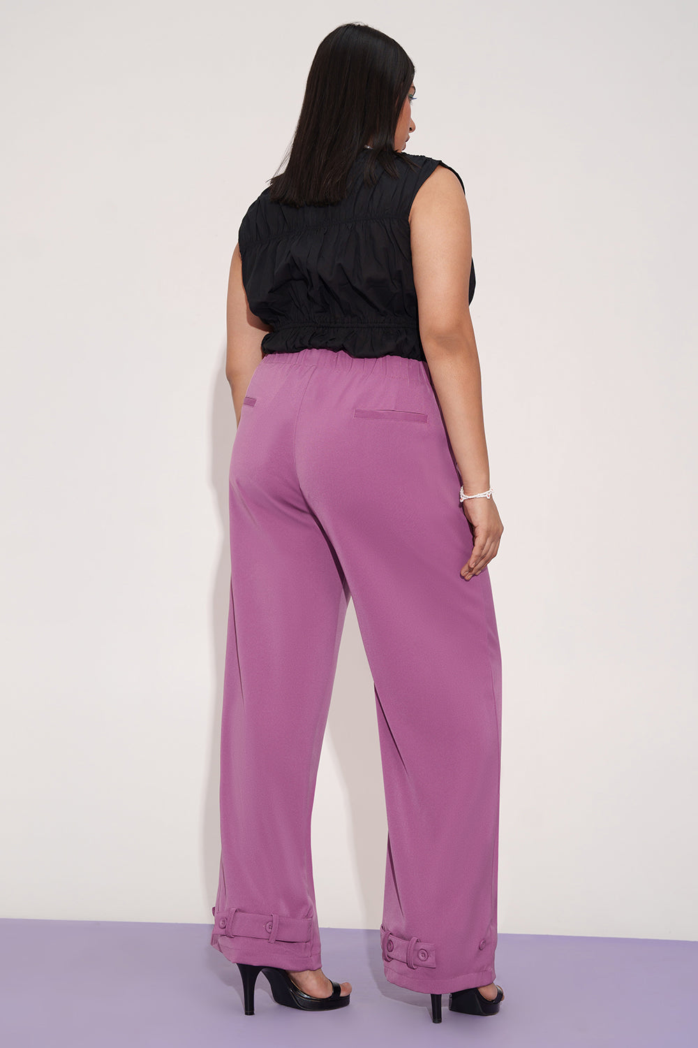 Mauve Taupe Curve Adjustable Hem Korean Pants