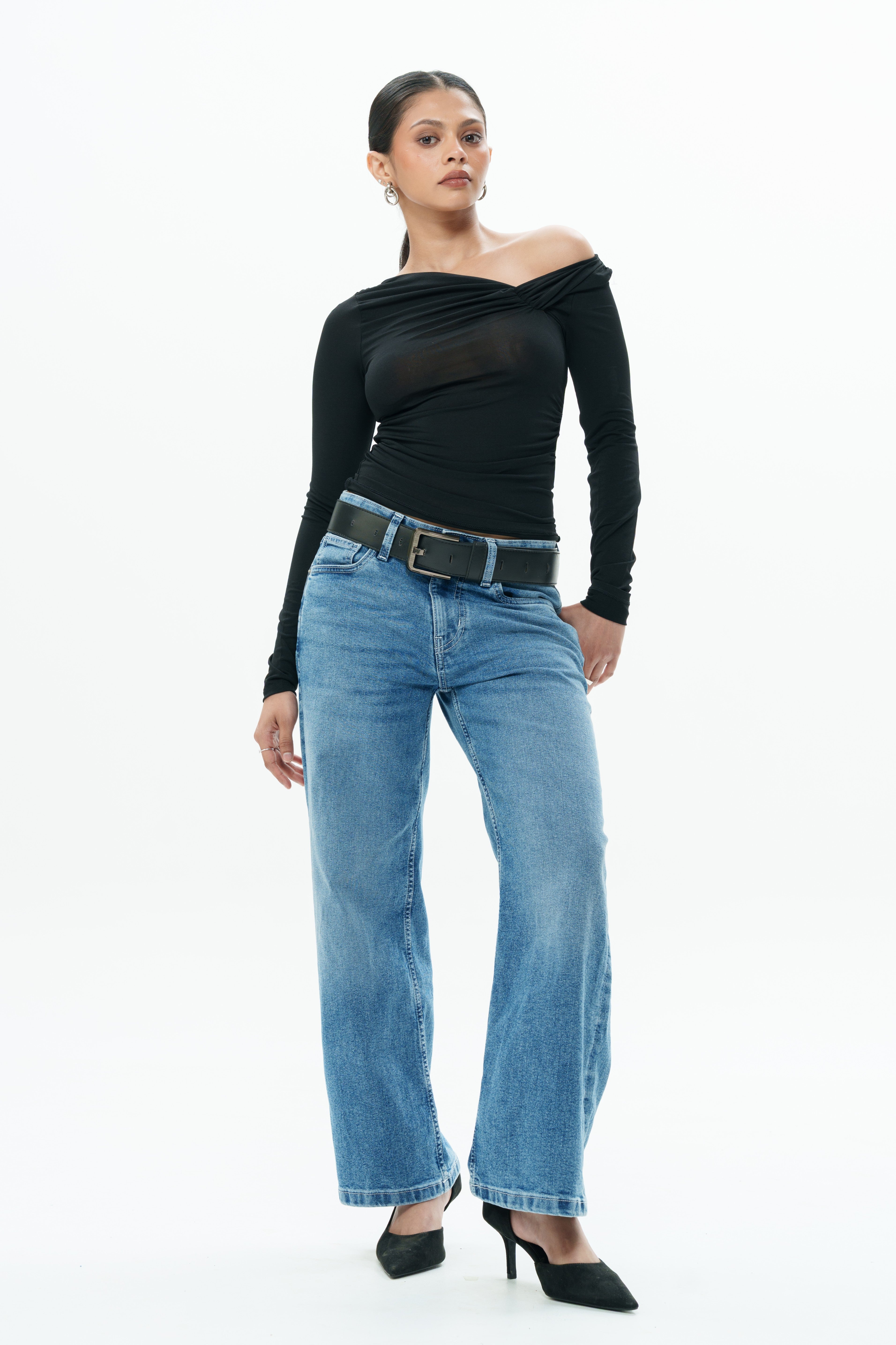 Blue Drip Cropped Baggy Jeans