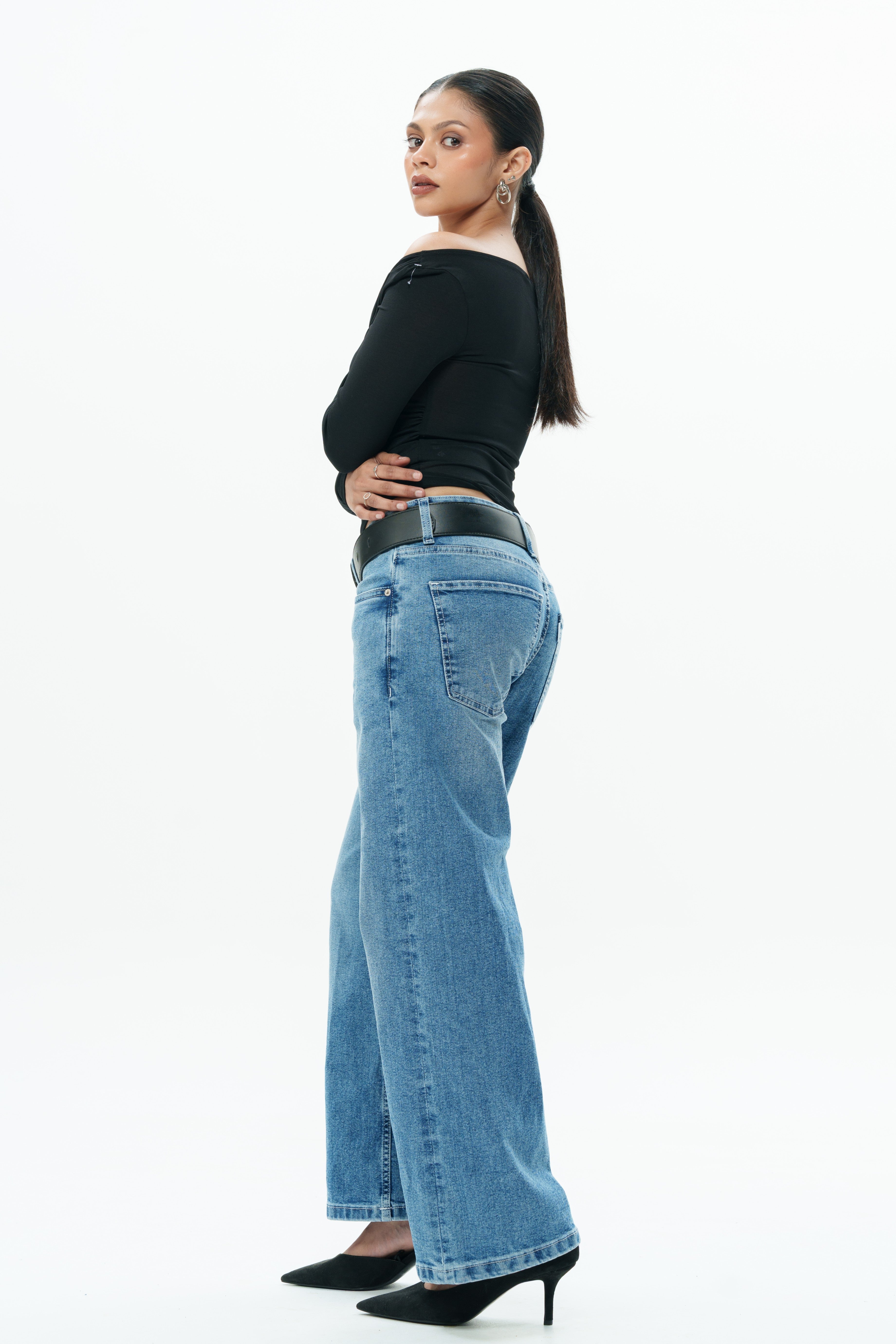 Blue Drip Cropped Baggy Jeans