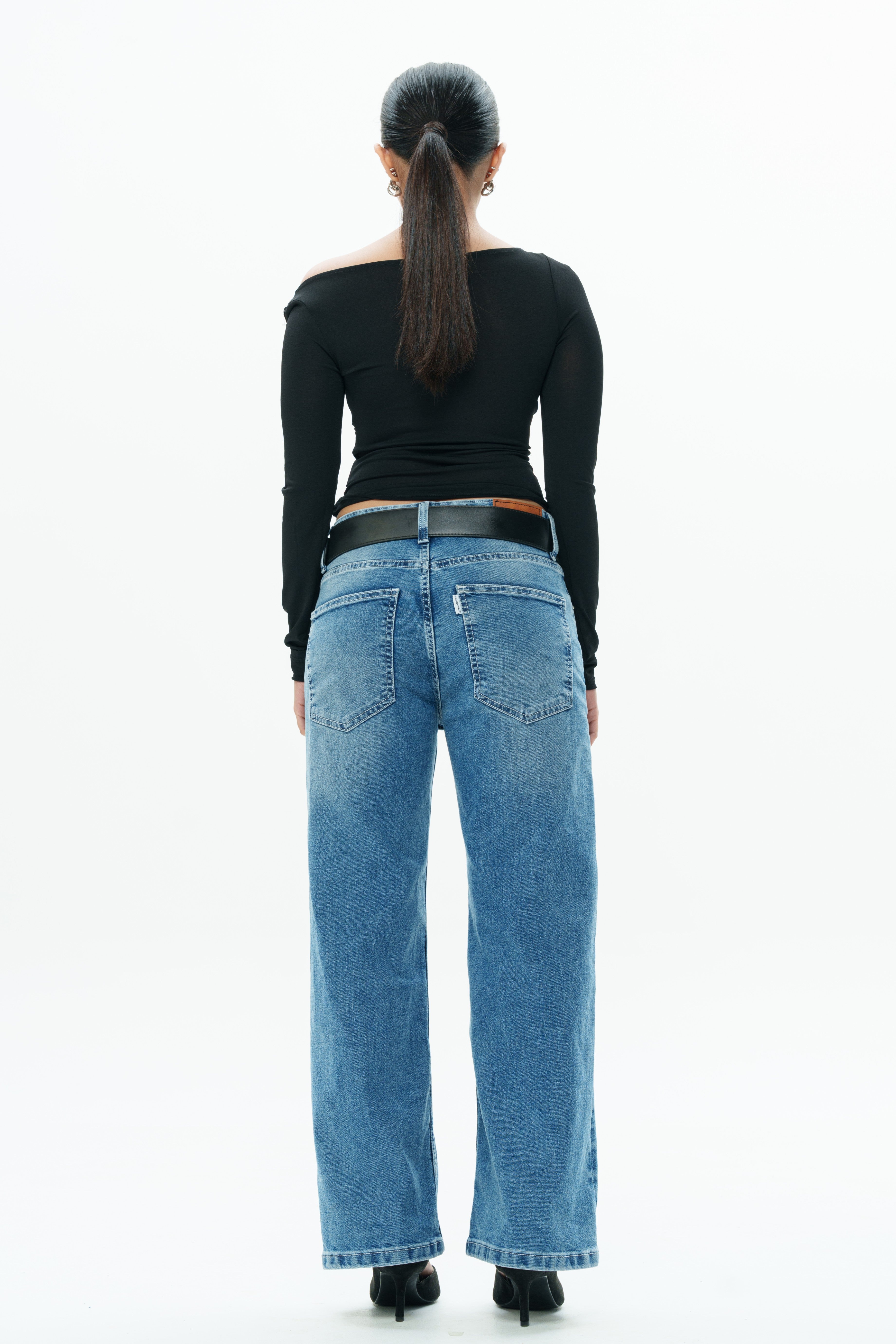 Blue Drip Cropped Baggy Jeans
