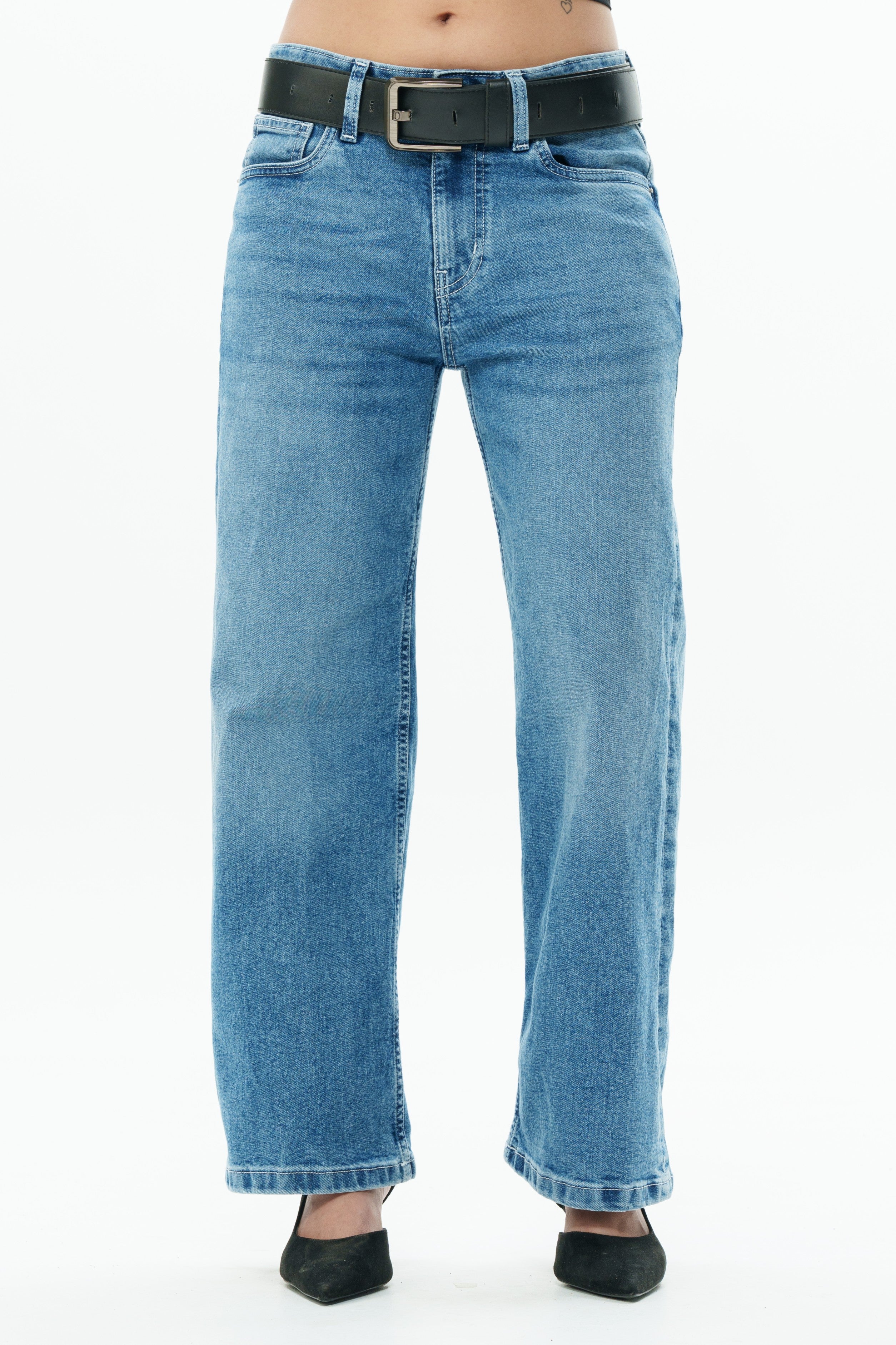 Blue Drip Cropped Baggy Jeans
