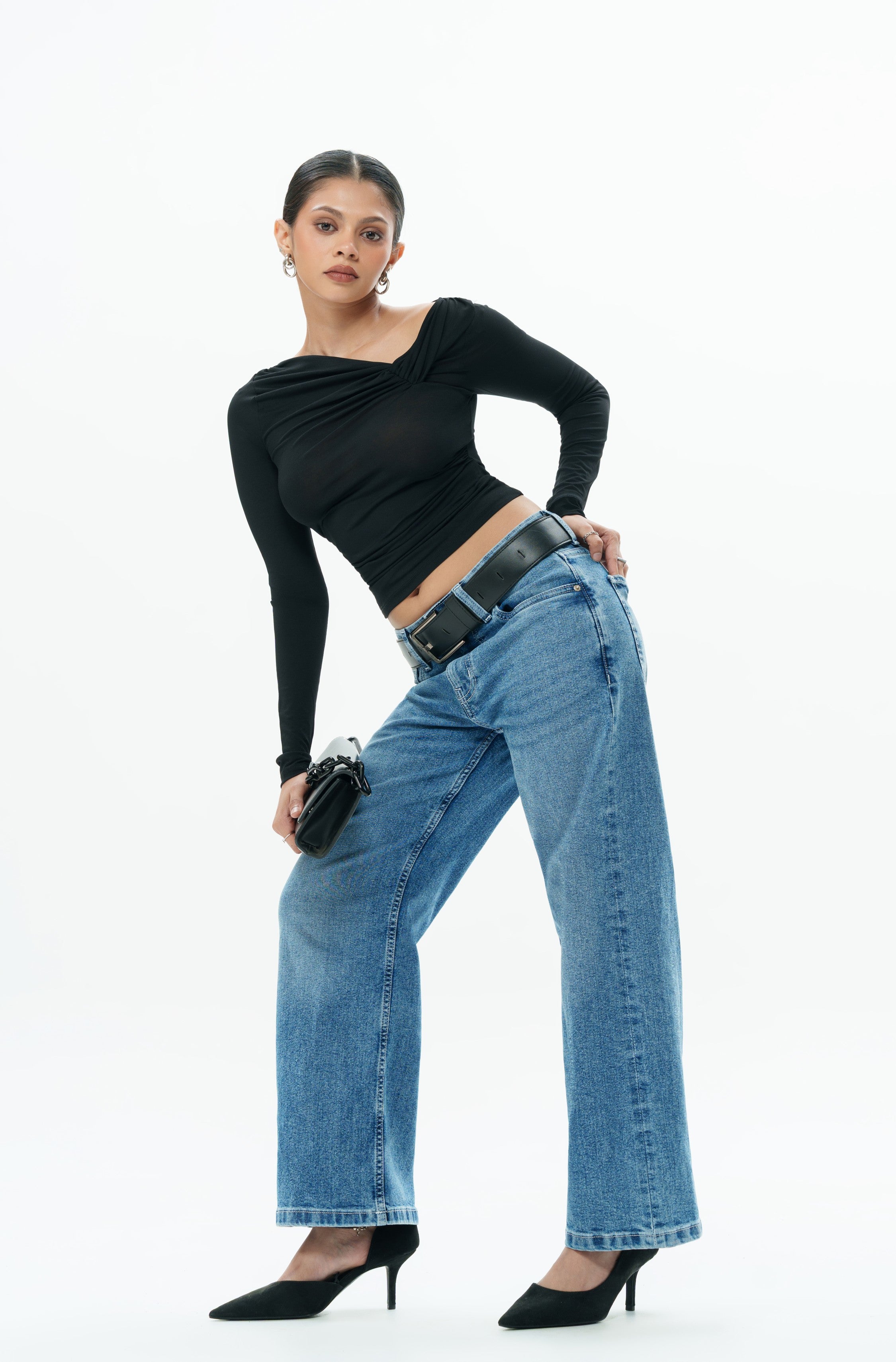 Blue Drip Cropped Baggy Jeans