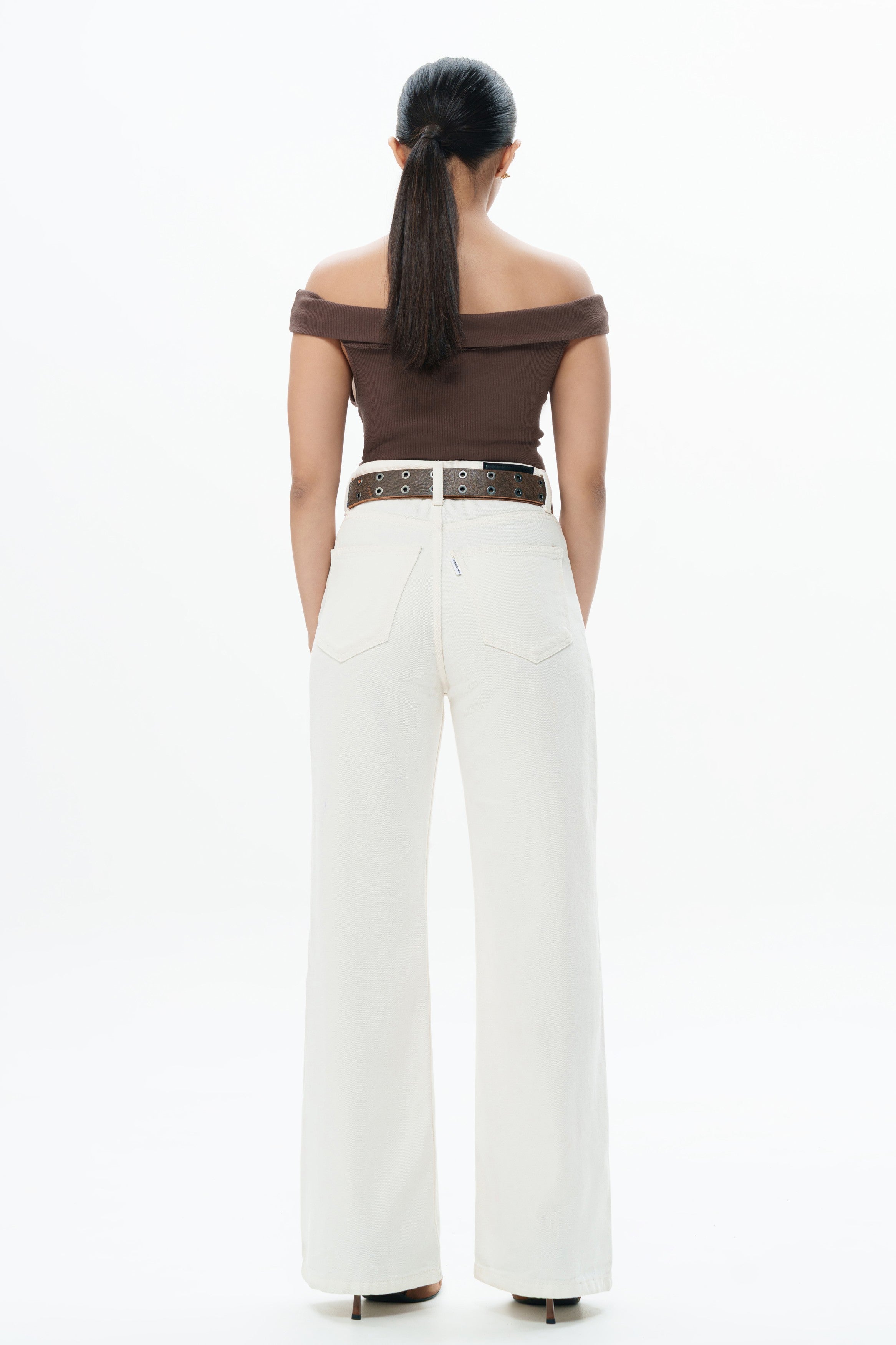 Ivory White Distressed Wide Jeans