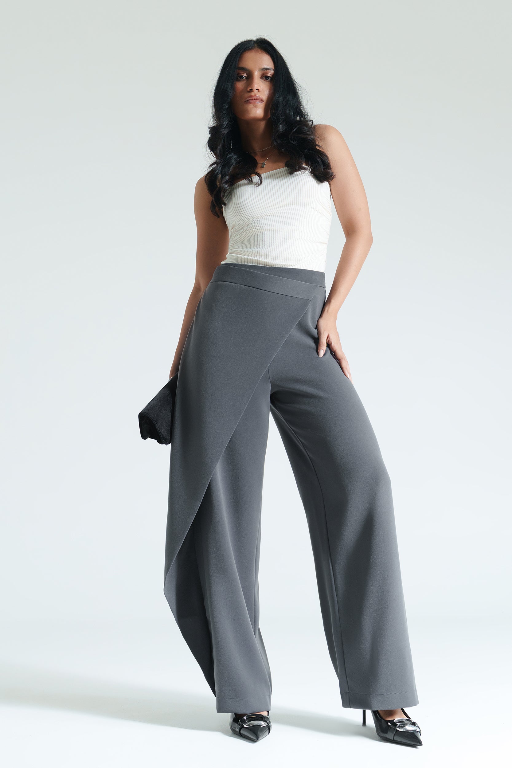 Solid Grey Women's Pareo Straight Pants