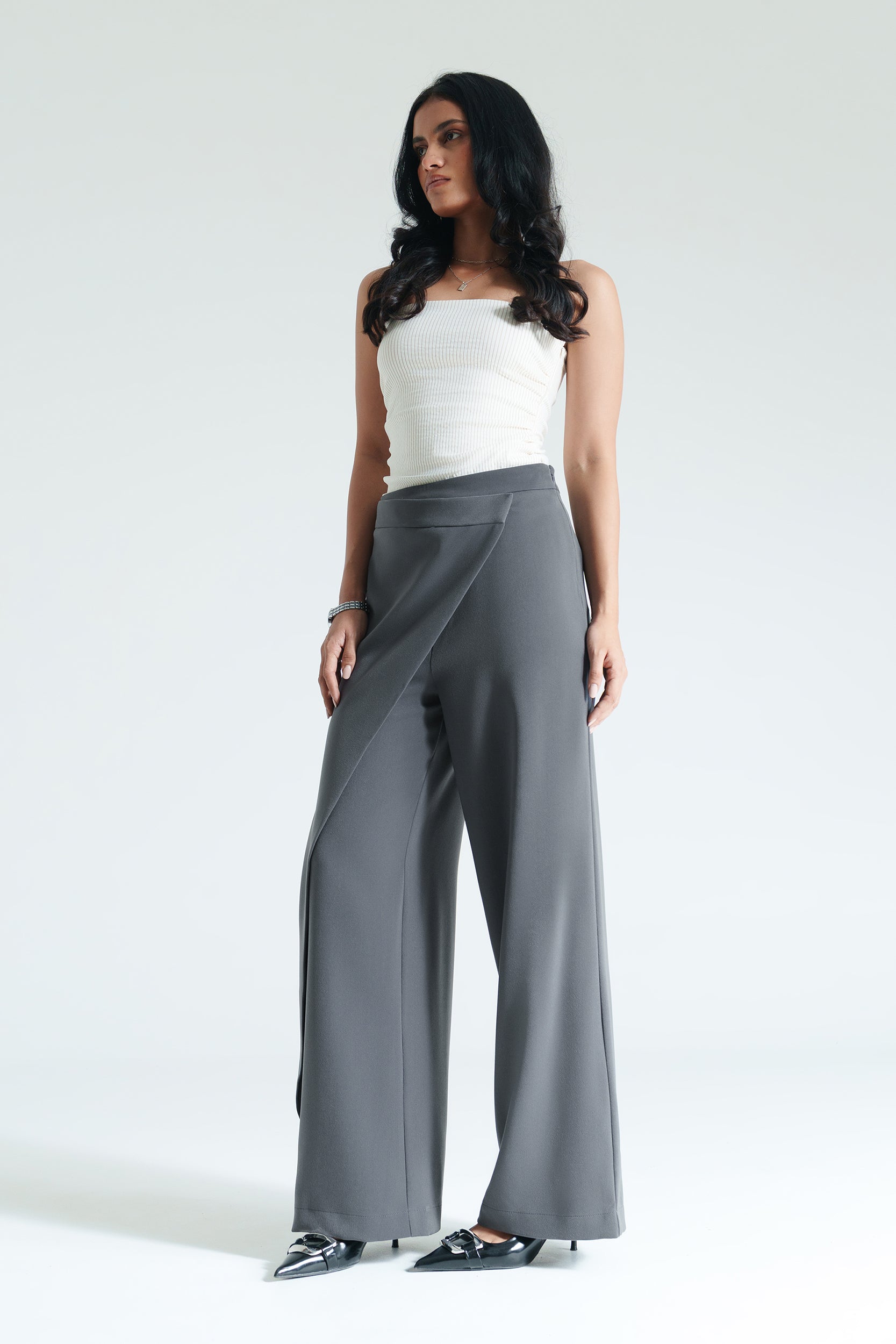 Solid Grey Women's Pareo Straight Pants