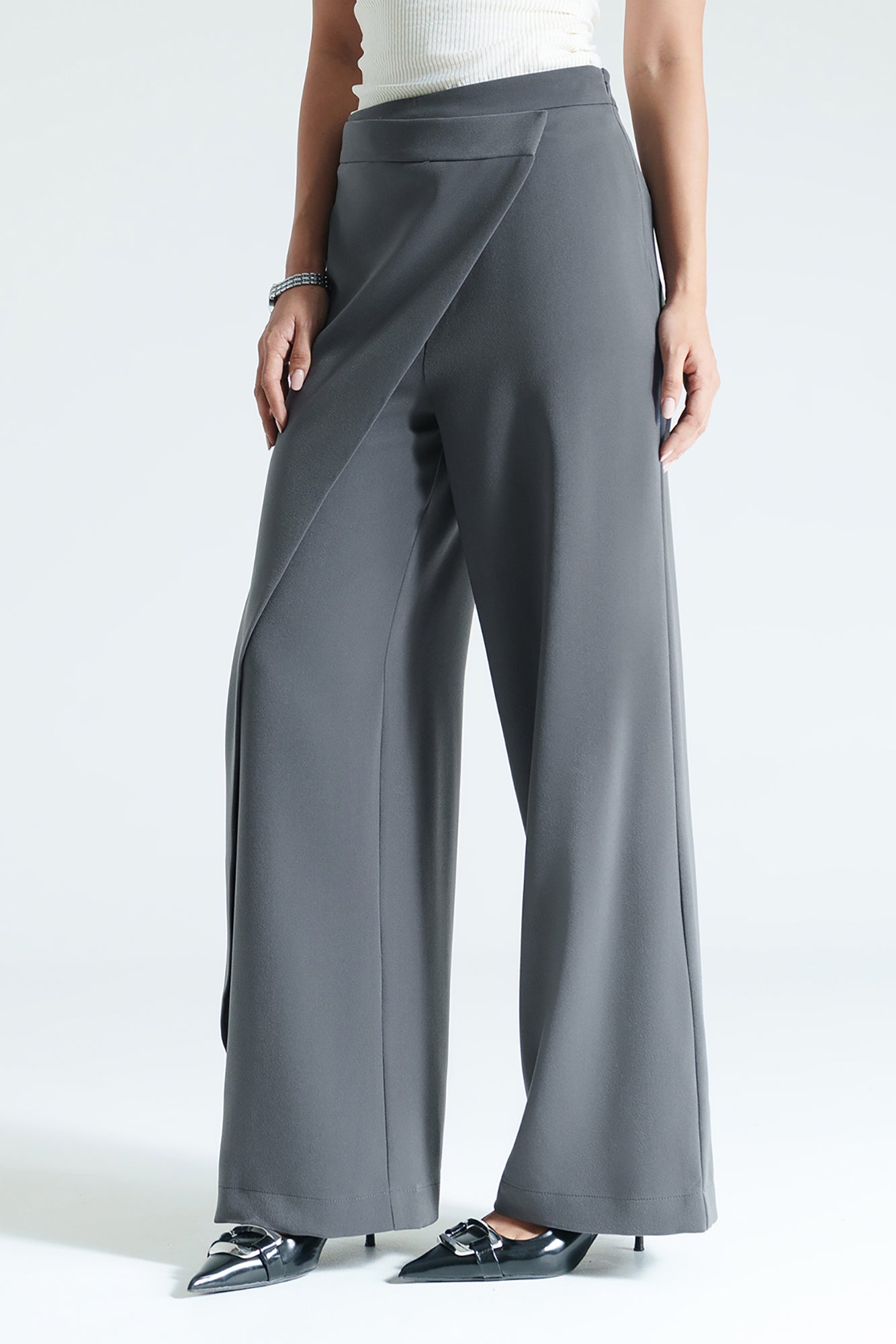Solid Grey Women's Pareo Straight Pants
