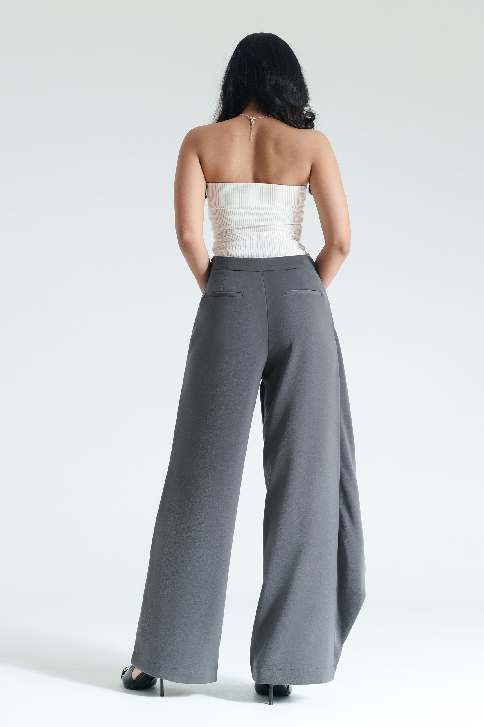 Solid Grey Women's Pareo Straight Pants