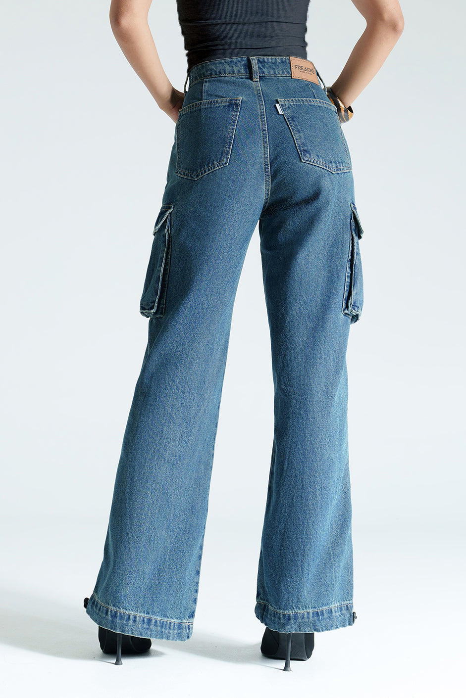 Blue Pintuck Women's Straight Cargo Jeans