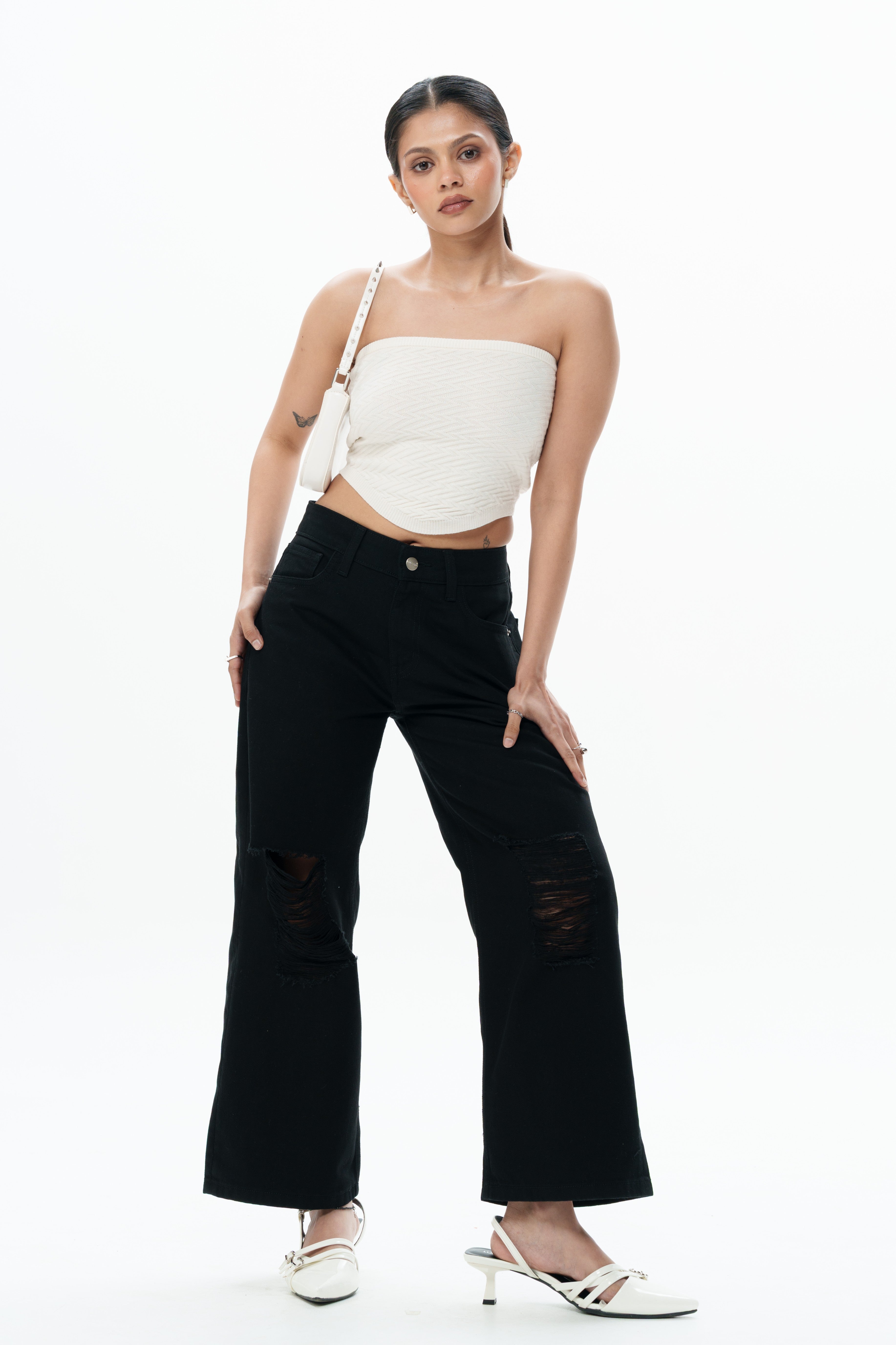 Black Void Ripped Cropped Baggy Jeans