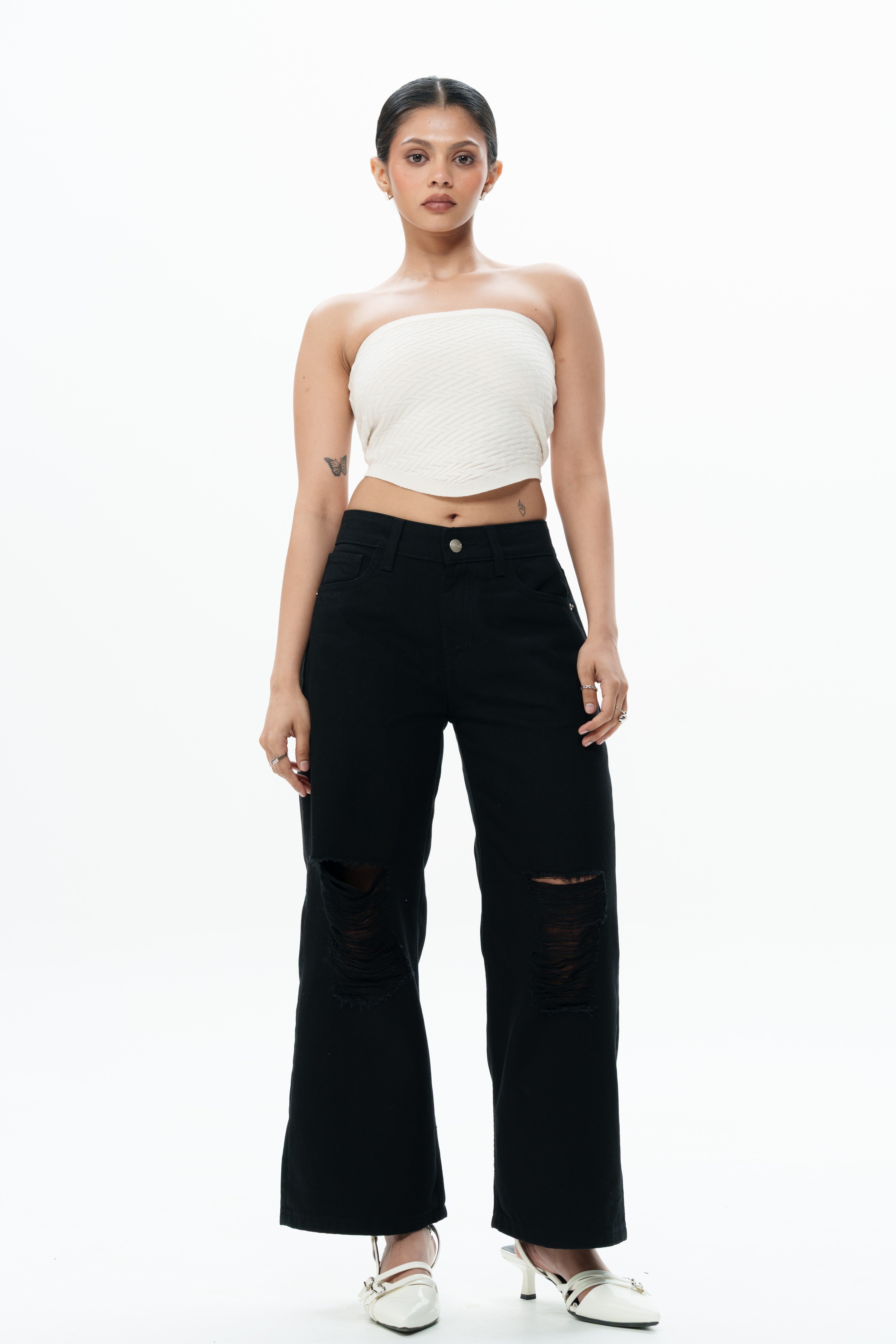 Black Void Ripped Cropped Baggy Jeans