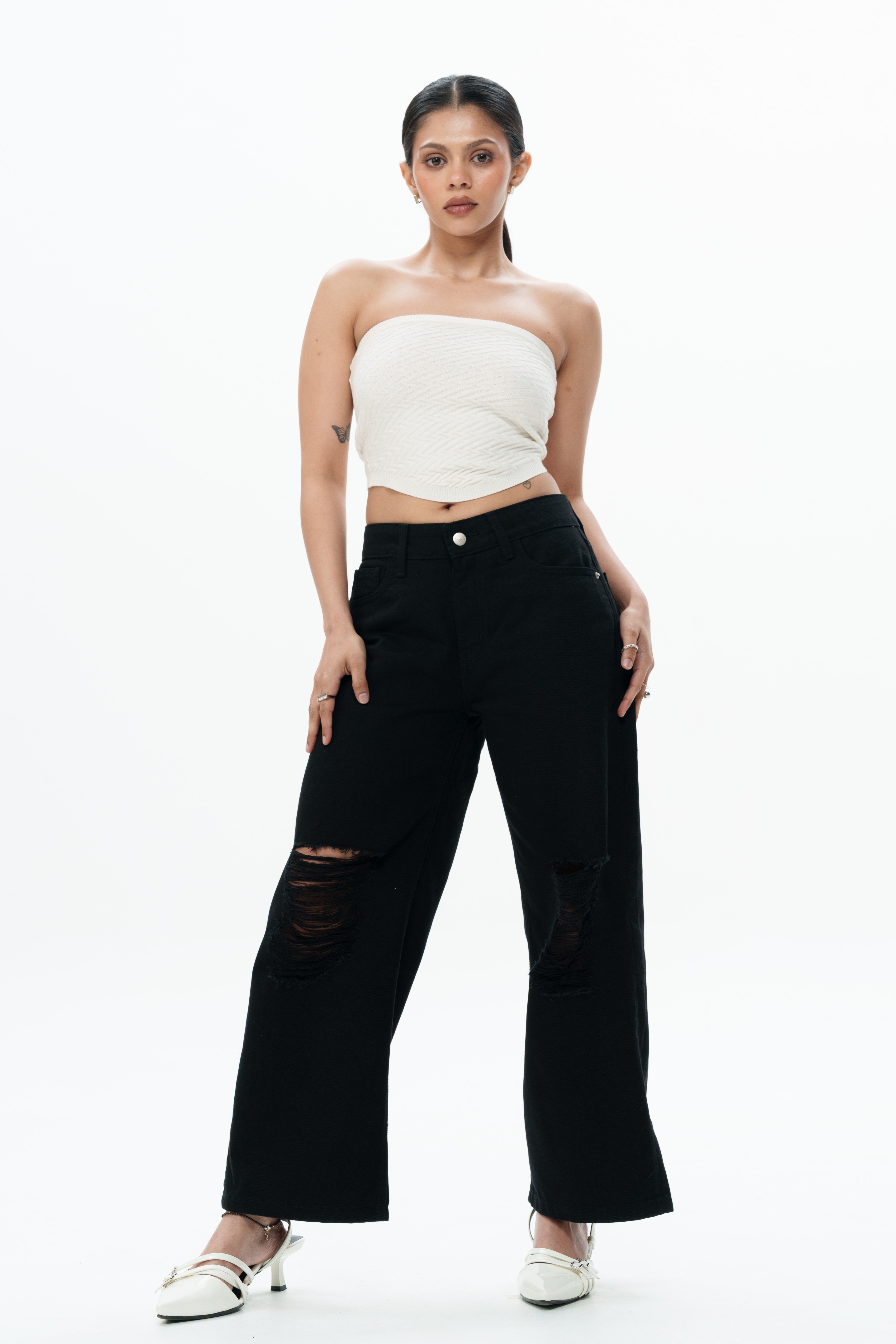 Black Void Ripped Cropped Baggy Jeans