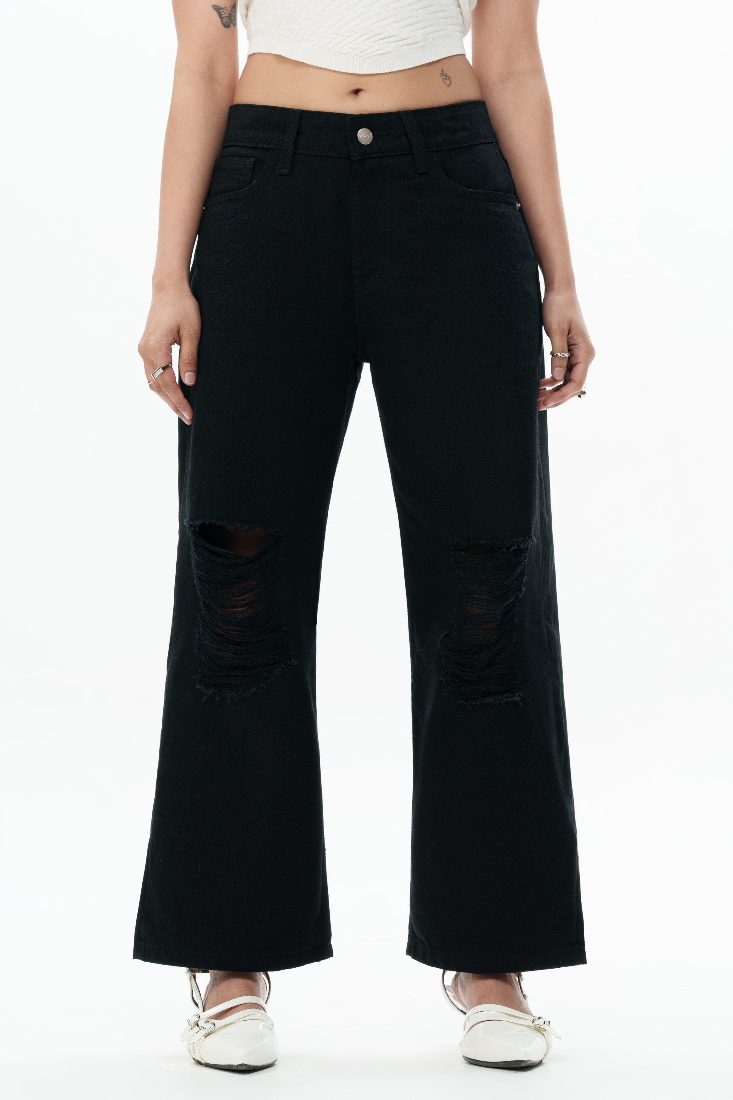 Black Void Ripped Cropped Baggy Jeans
