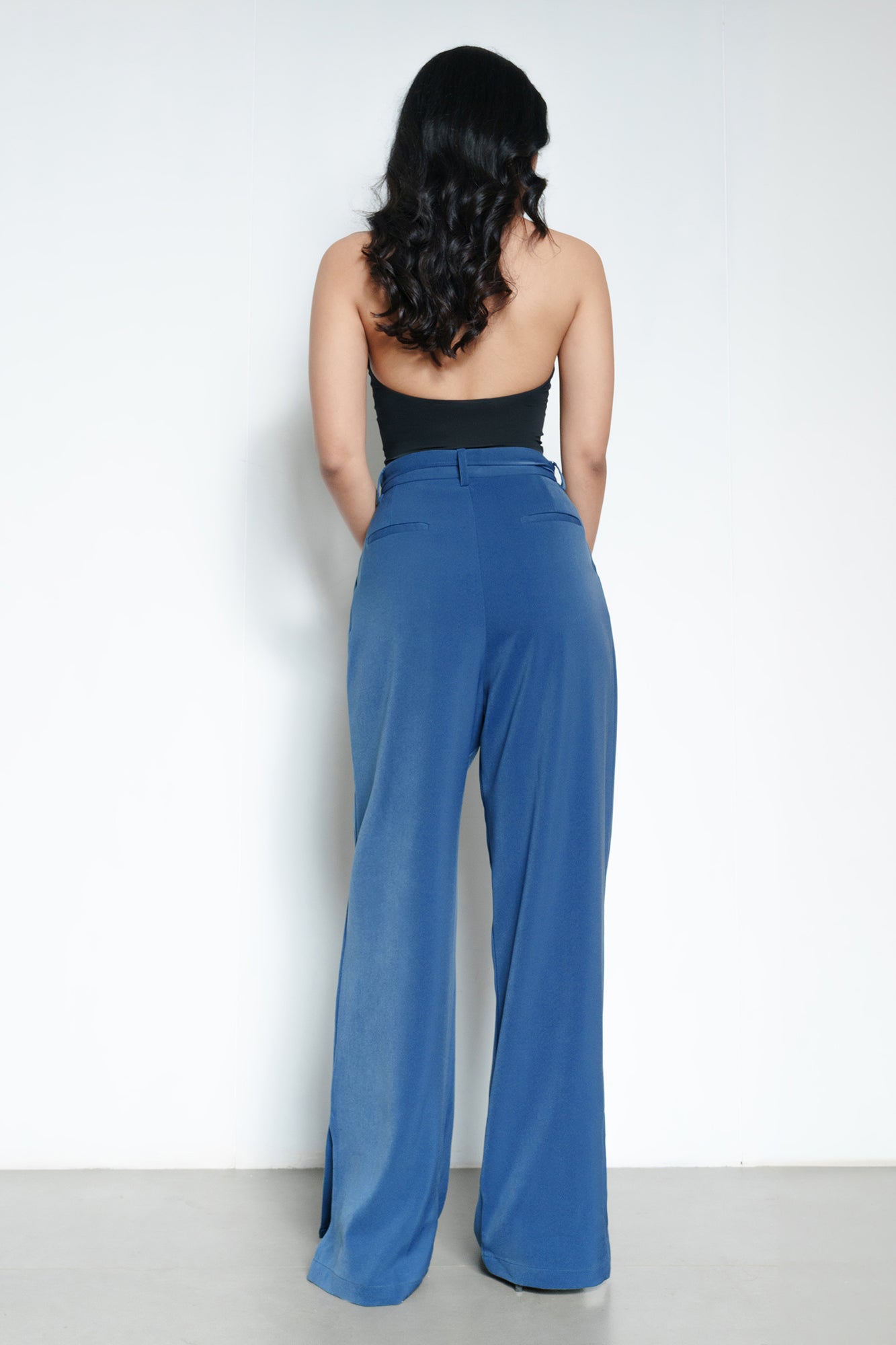 Regal Blue Tie Up Women's Wide Korean Pants