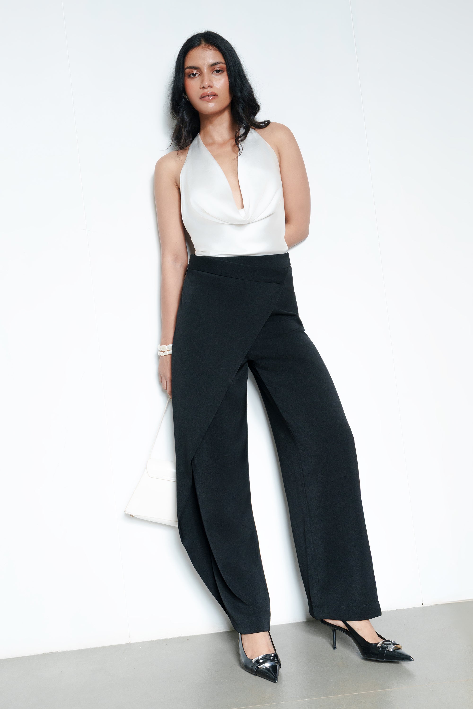 Basic Black Pareo Women's Straight Korean Pants