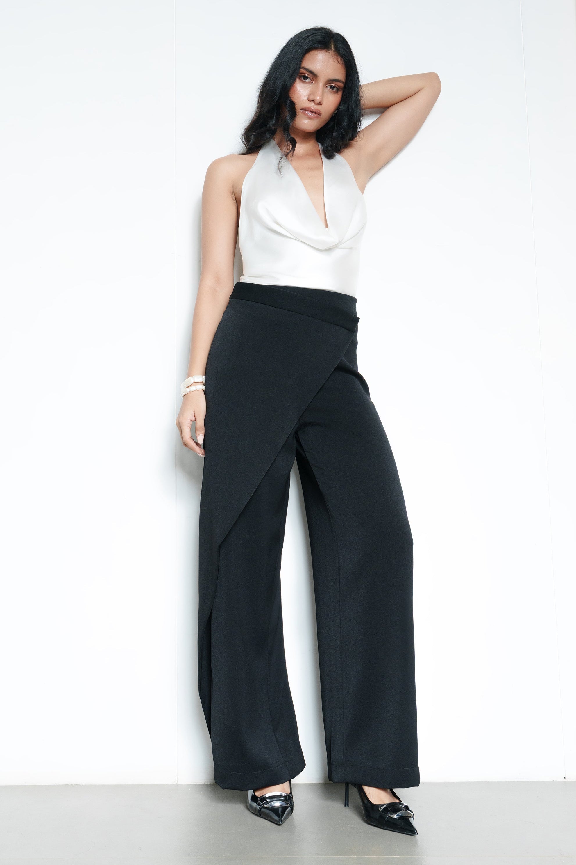 Basic Black Pareo Women's Straight Korean Pants
