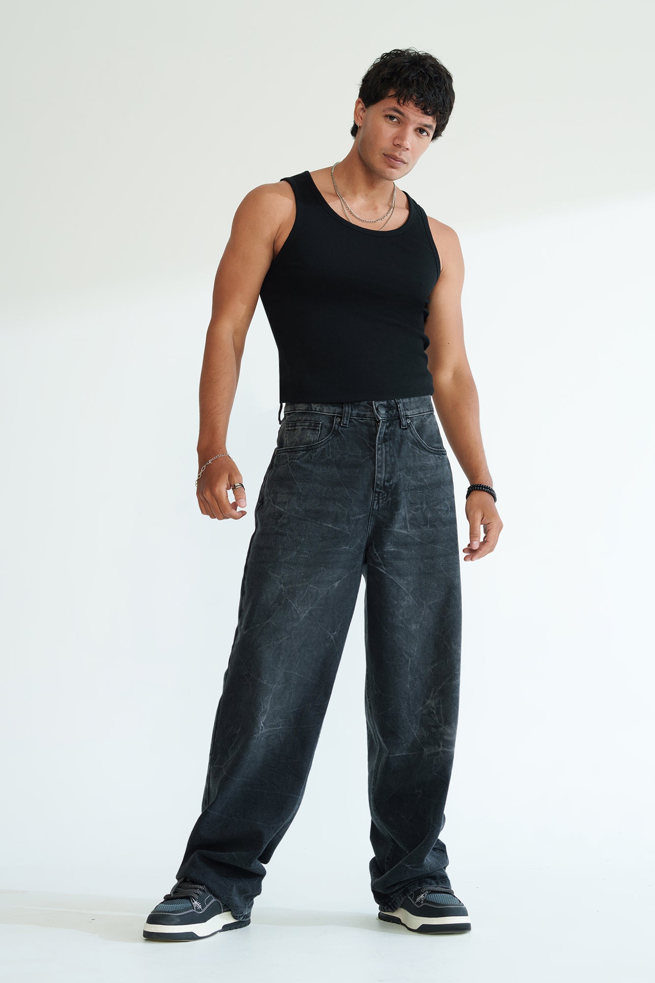 Static Black Men's Baggy Straight Jeans