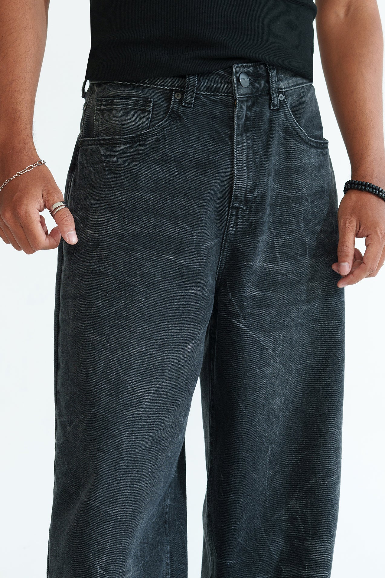 Static Black Men's Baggy Straight Jeans