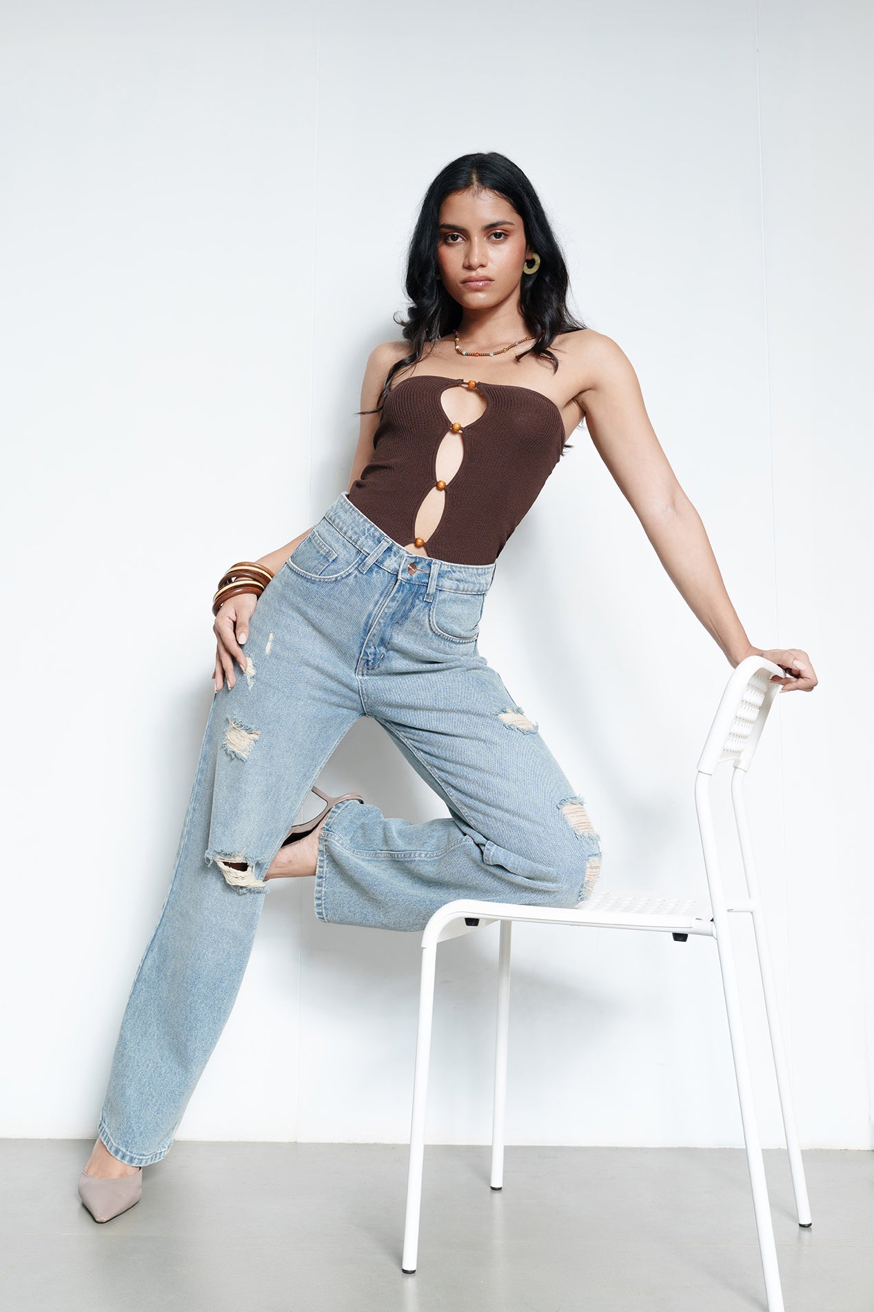 Easy Blue Distressed Women's Straight Jeans