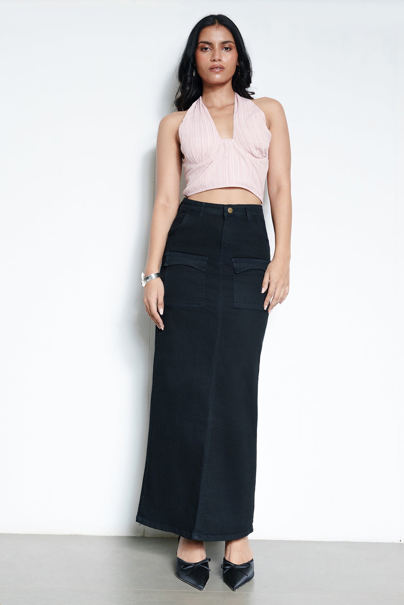 Jet Black Women's Cargo Denim Skirt