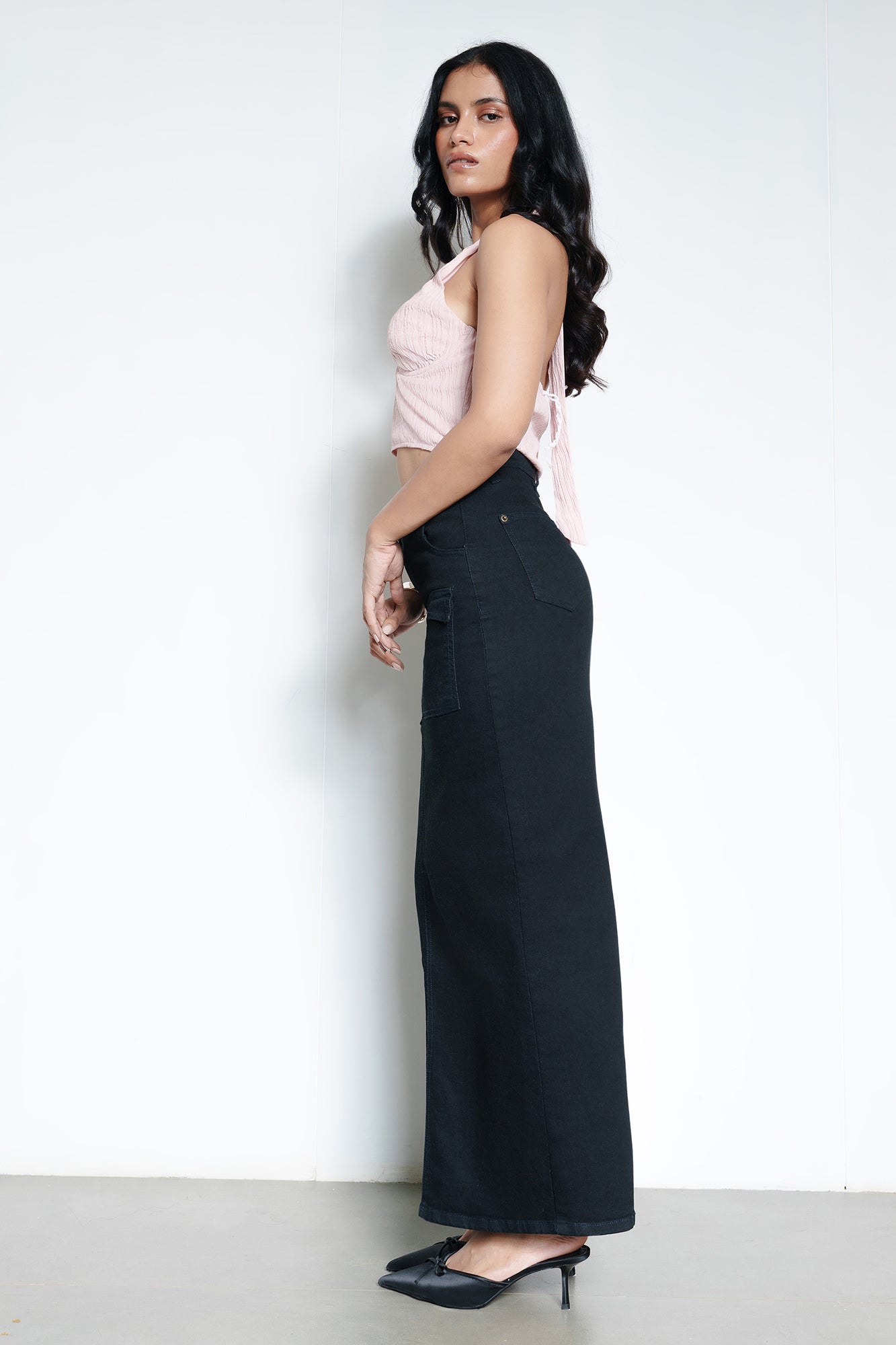 Jet Black Women's Cargo Denim Skirt