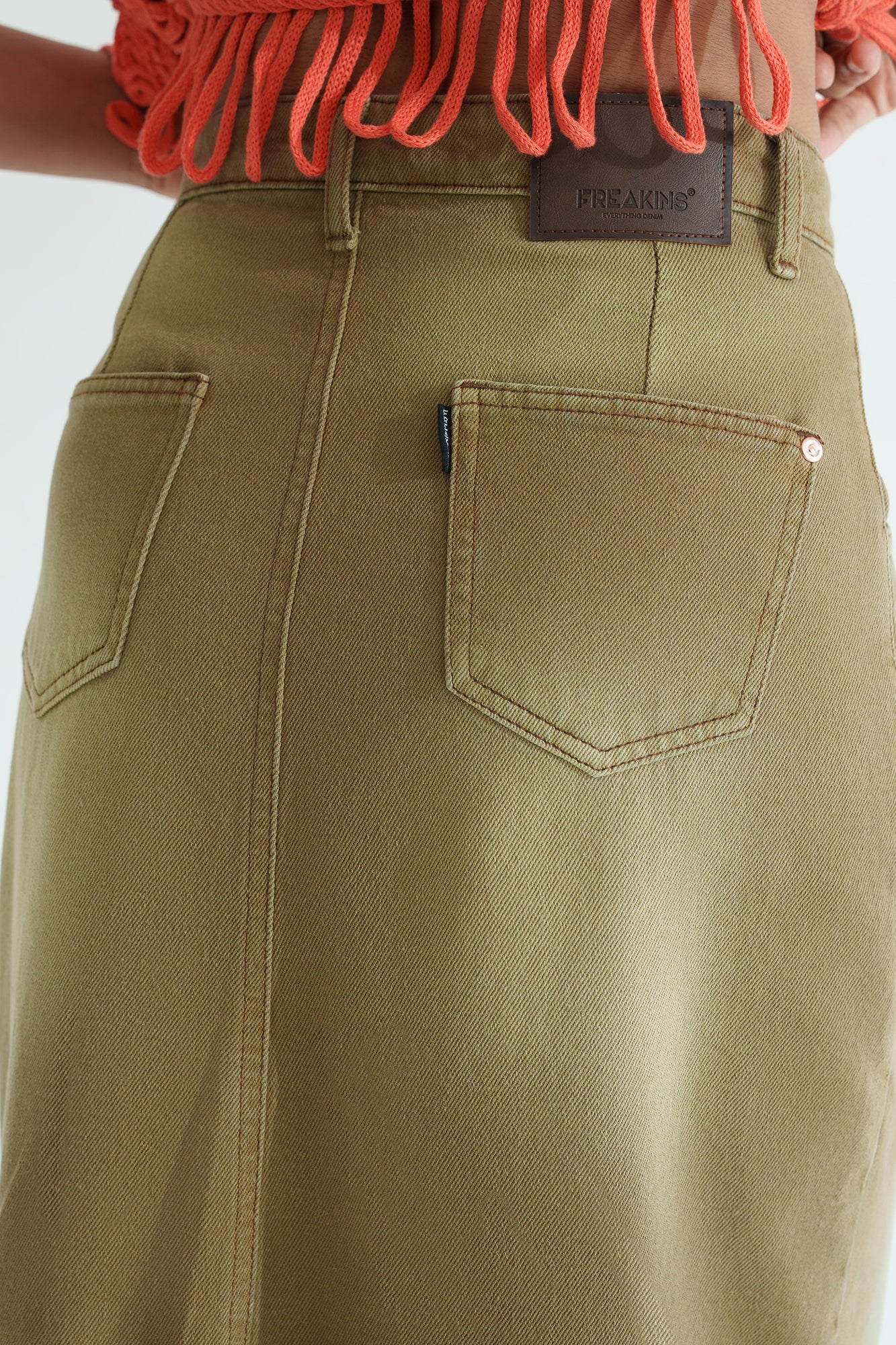 Gold Beige Long Straight Denim Skirt