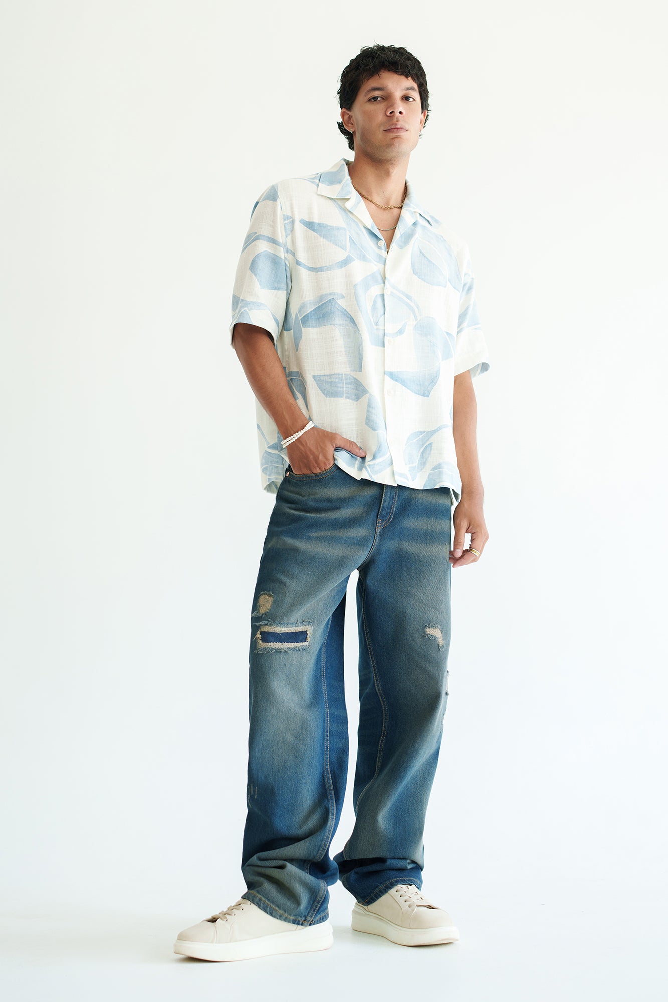 Vintage Distressed Men's Baggy Straight Jeans