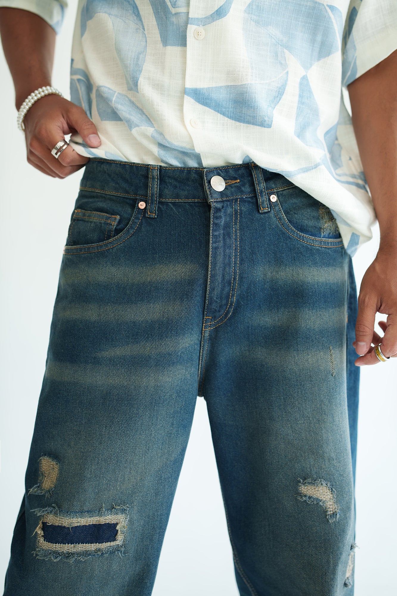 Vintage Distressed Men's Baggy Straight Jeans