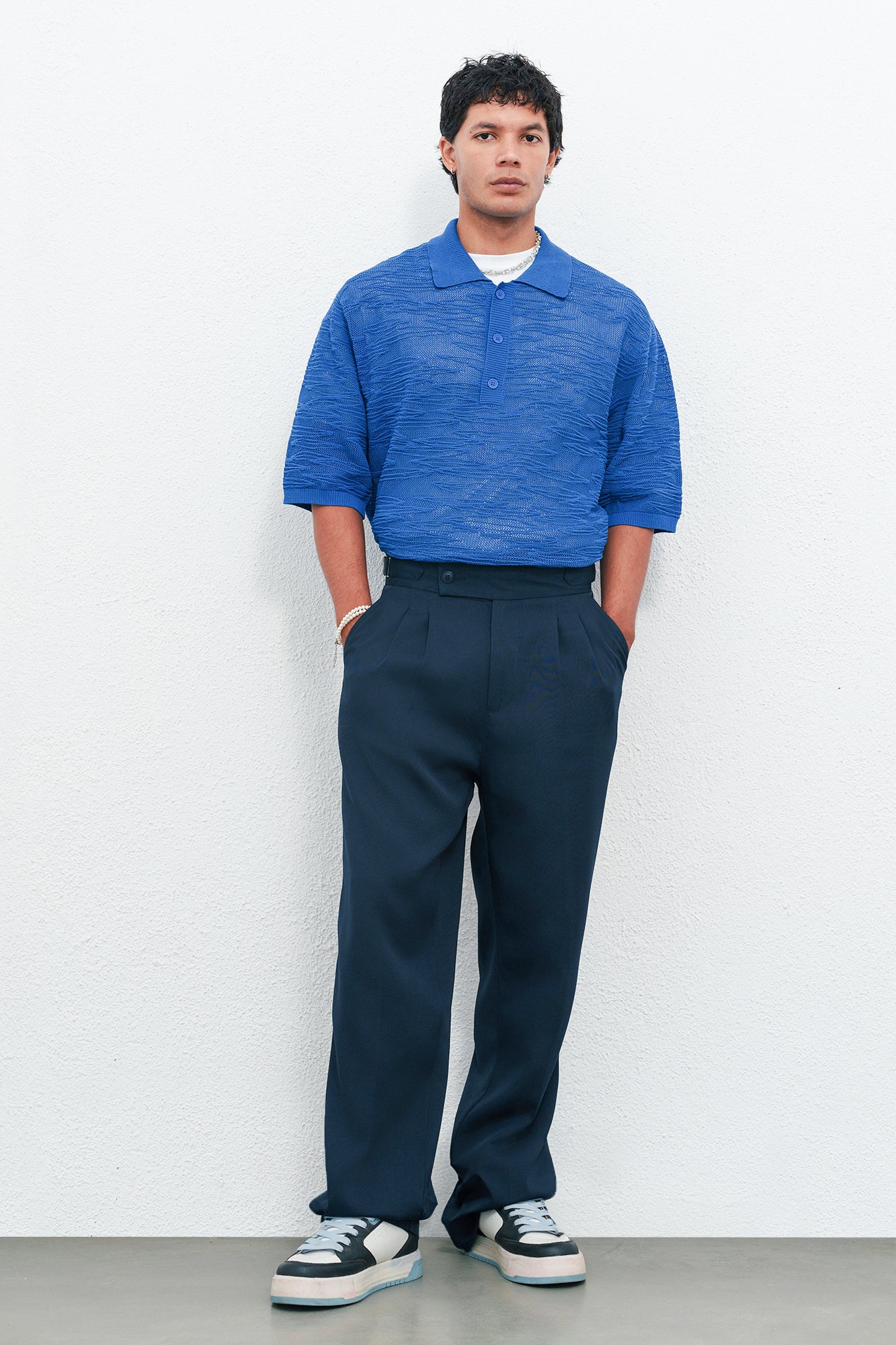 Silent Navy Adjustable Men's Straight Korean Pants